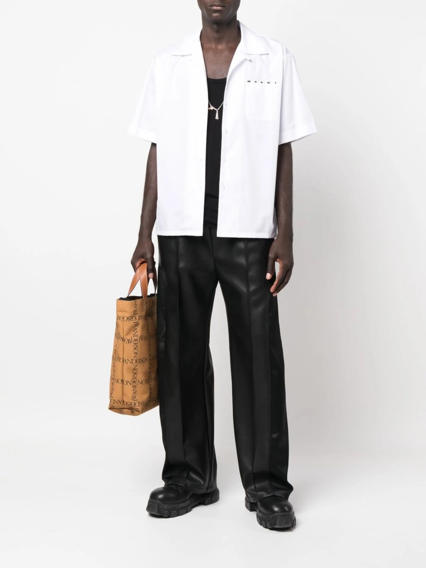 logo-print poplin bowling shirt