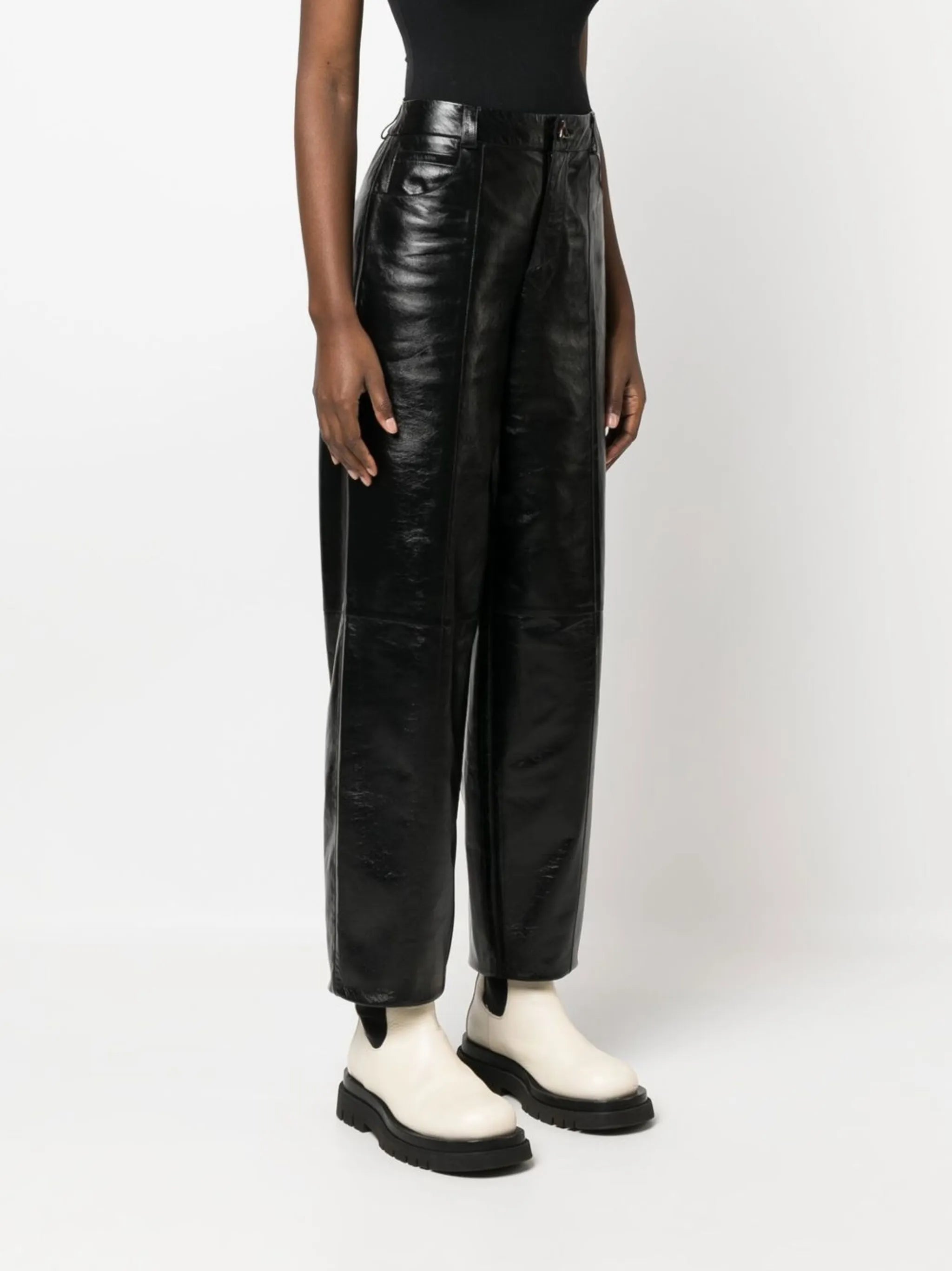 Edge glossy high-waisted trousers