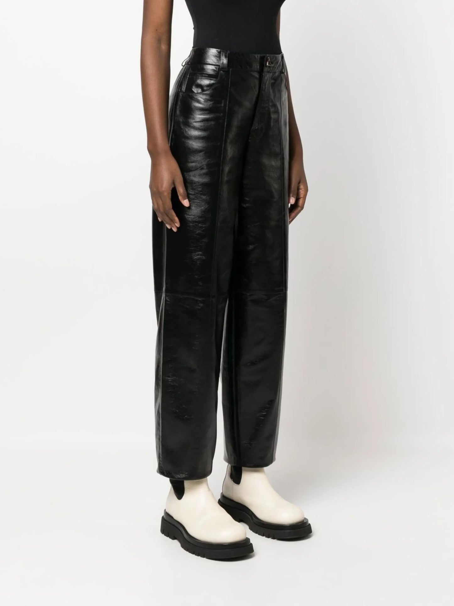 Edge glossy high-waisted trousers