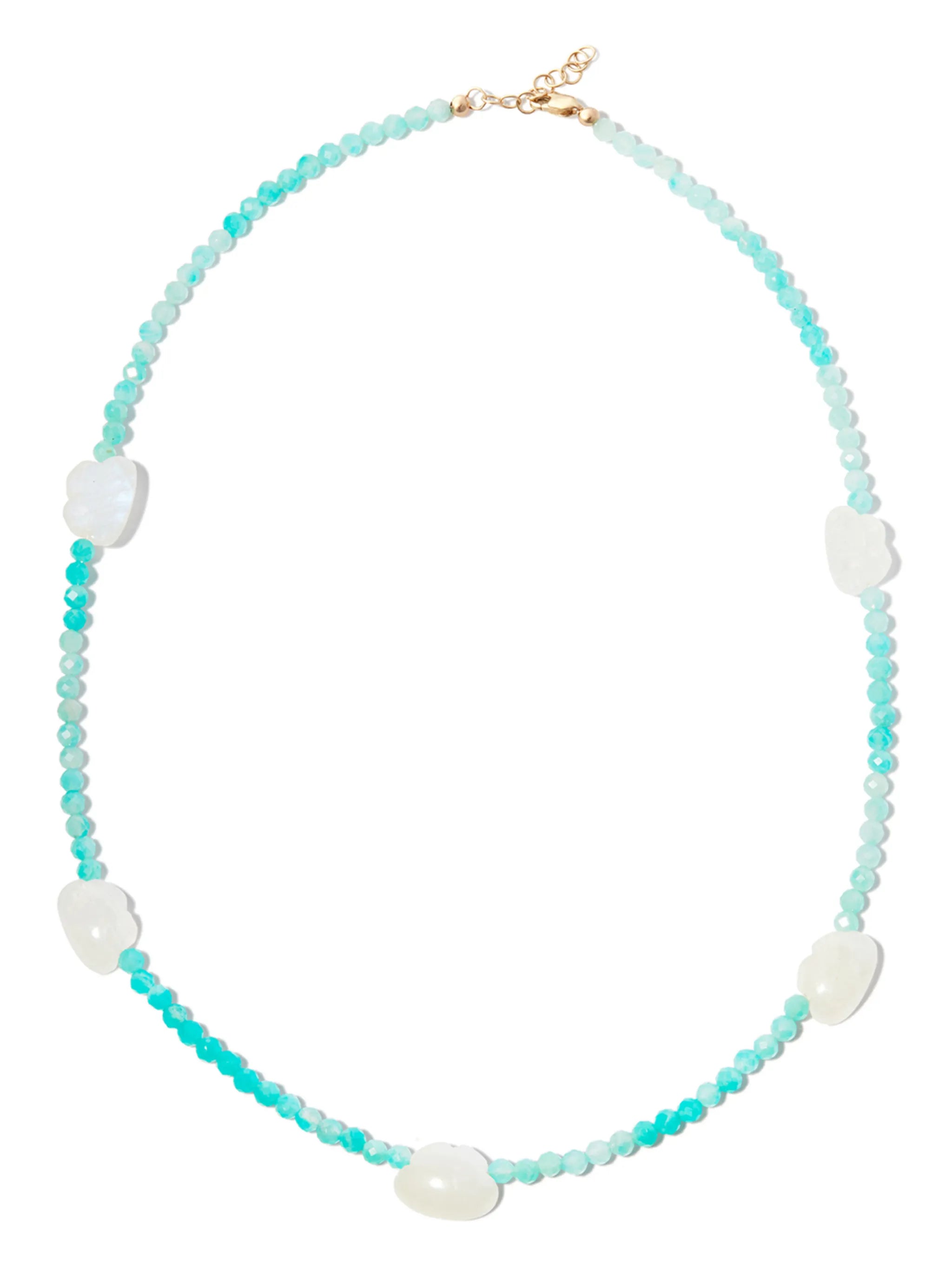 9kt yellow gold  Blue Sky Thinking opal and moonstone necklace