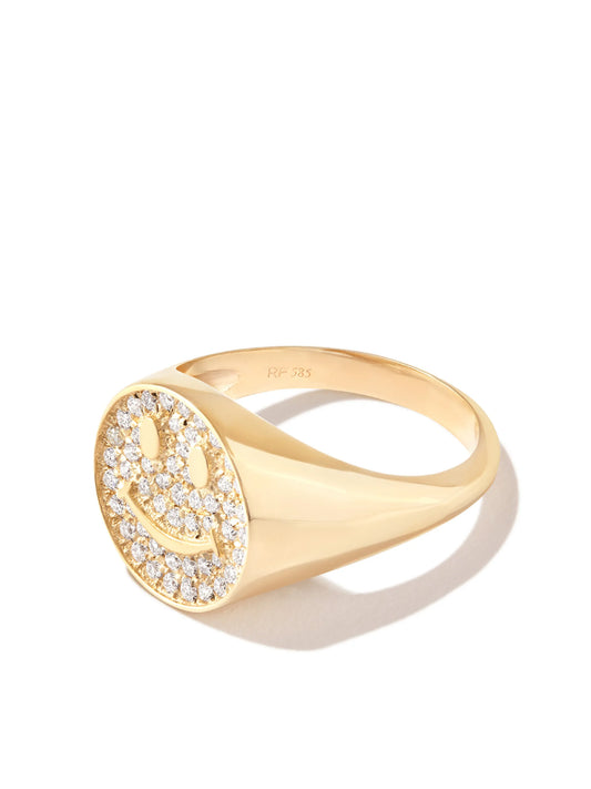14kt yellow gold Smiley diamond signet ring