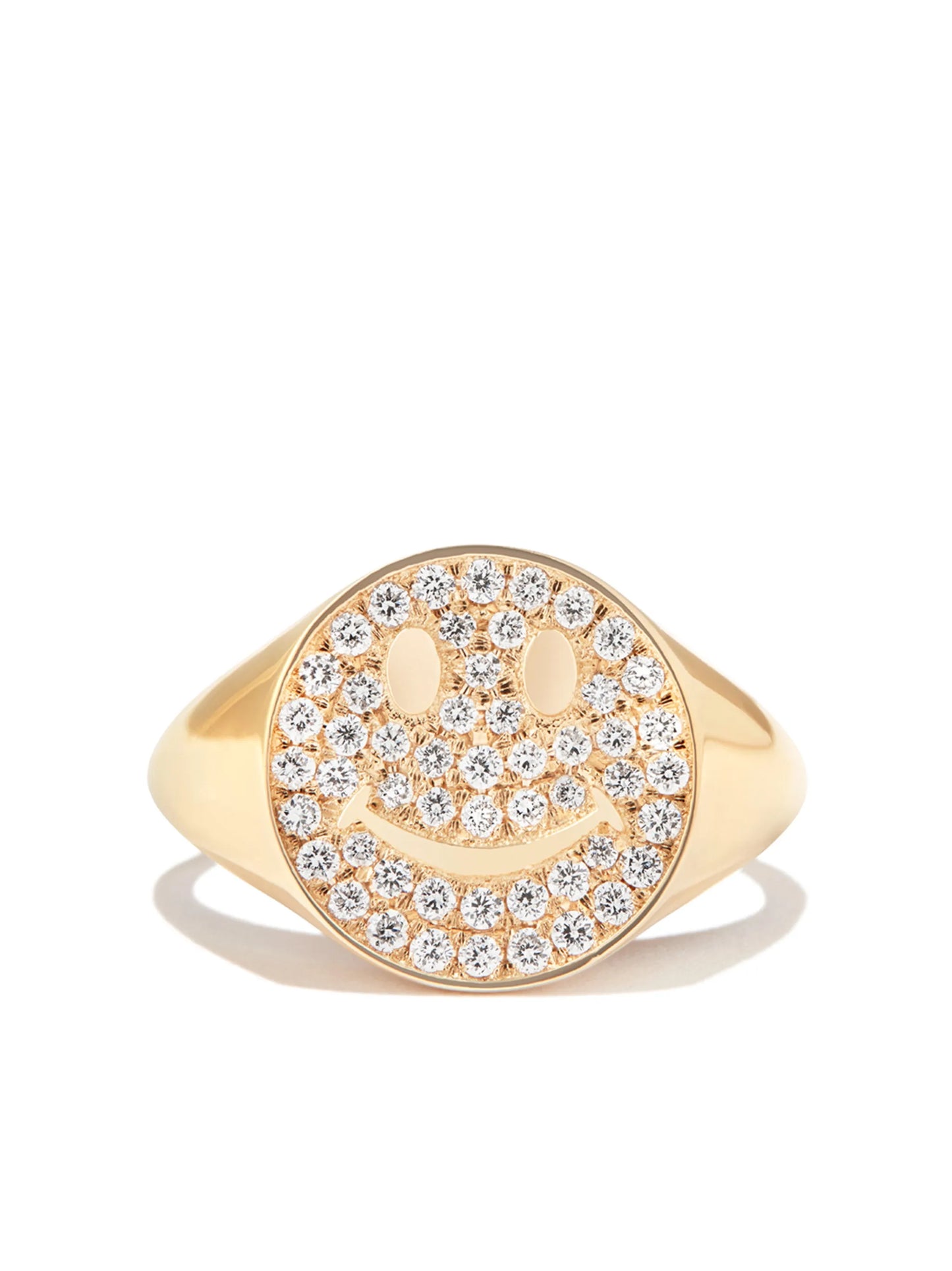 14kt yellow gold Smiley diamond signet ring