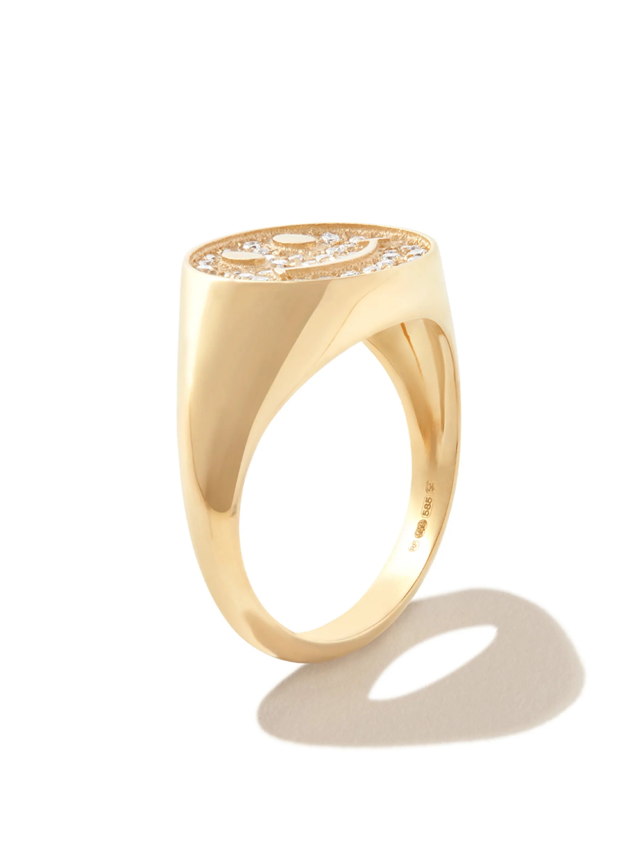 14kt yellow gold Smiley diamond signet ring