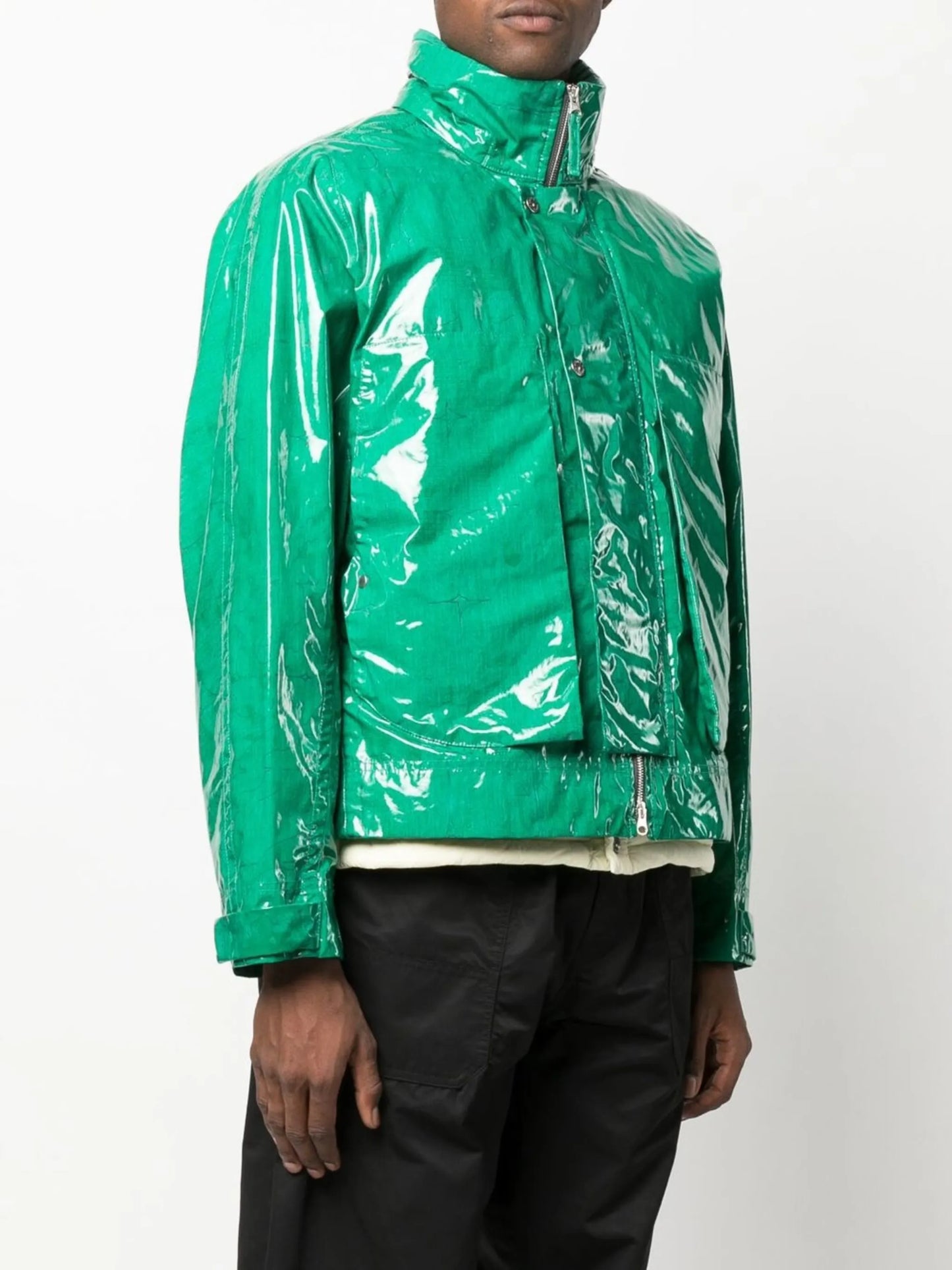 laminated feather-down biker jacket