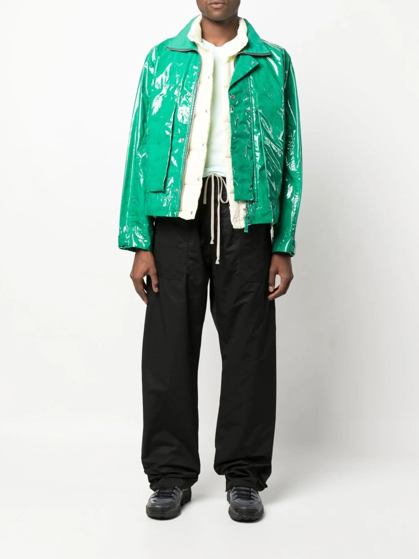 laminated feather-down biker jacket