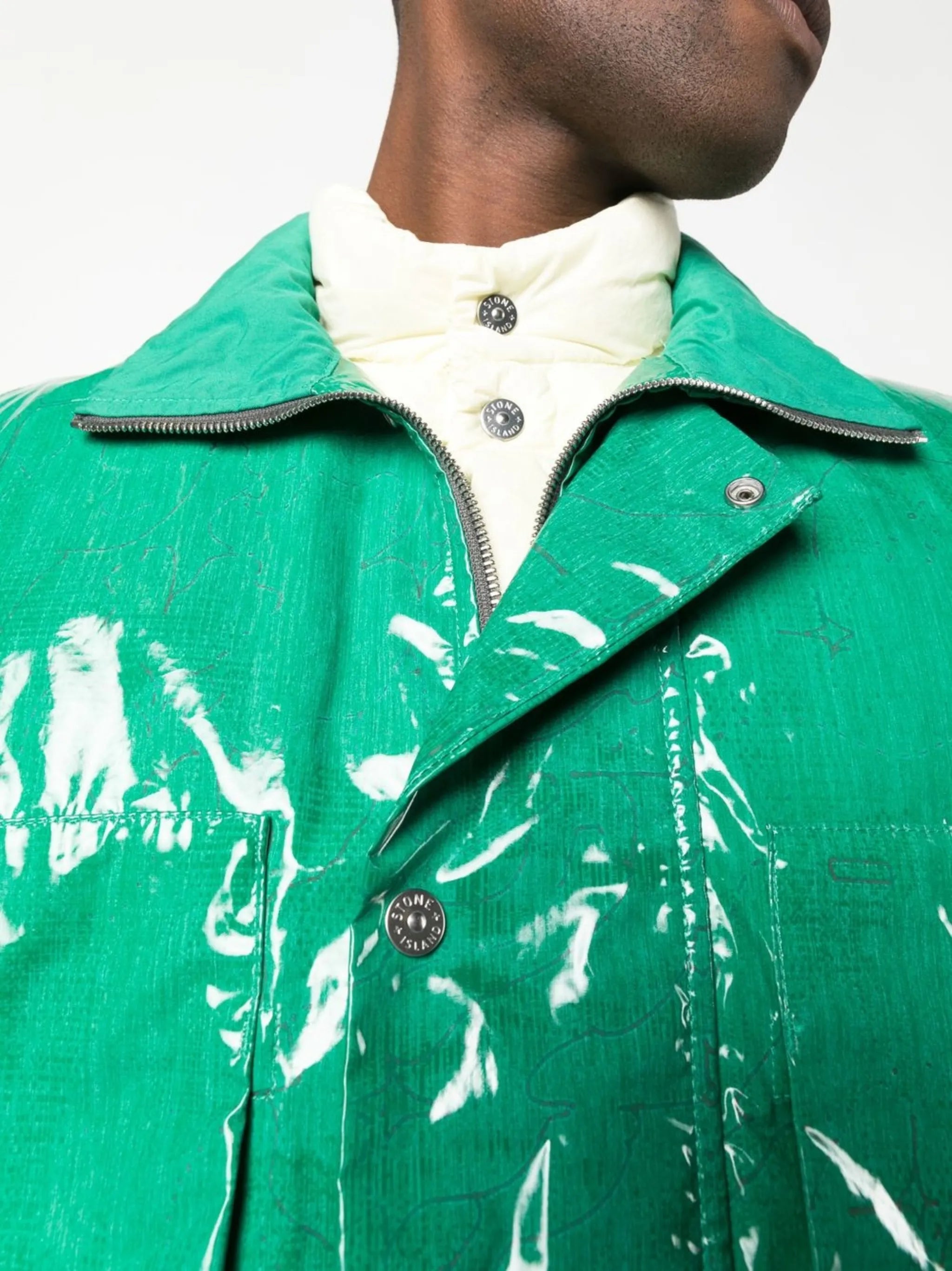laminated feather-down biker jacket