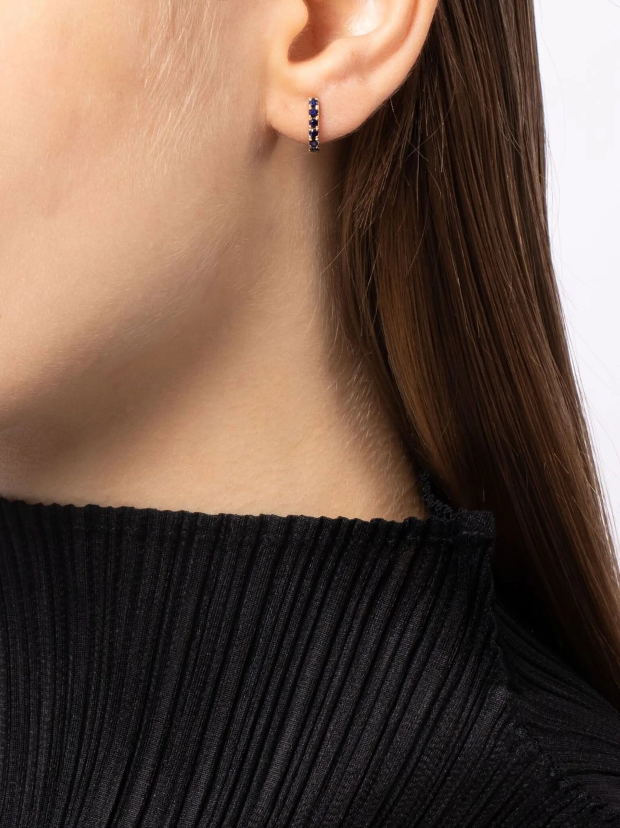 14kt yellow gold Smiley sapphire hoop earring