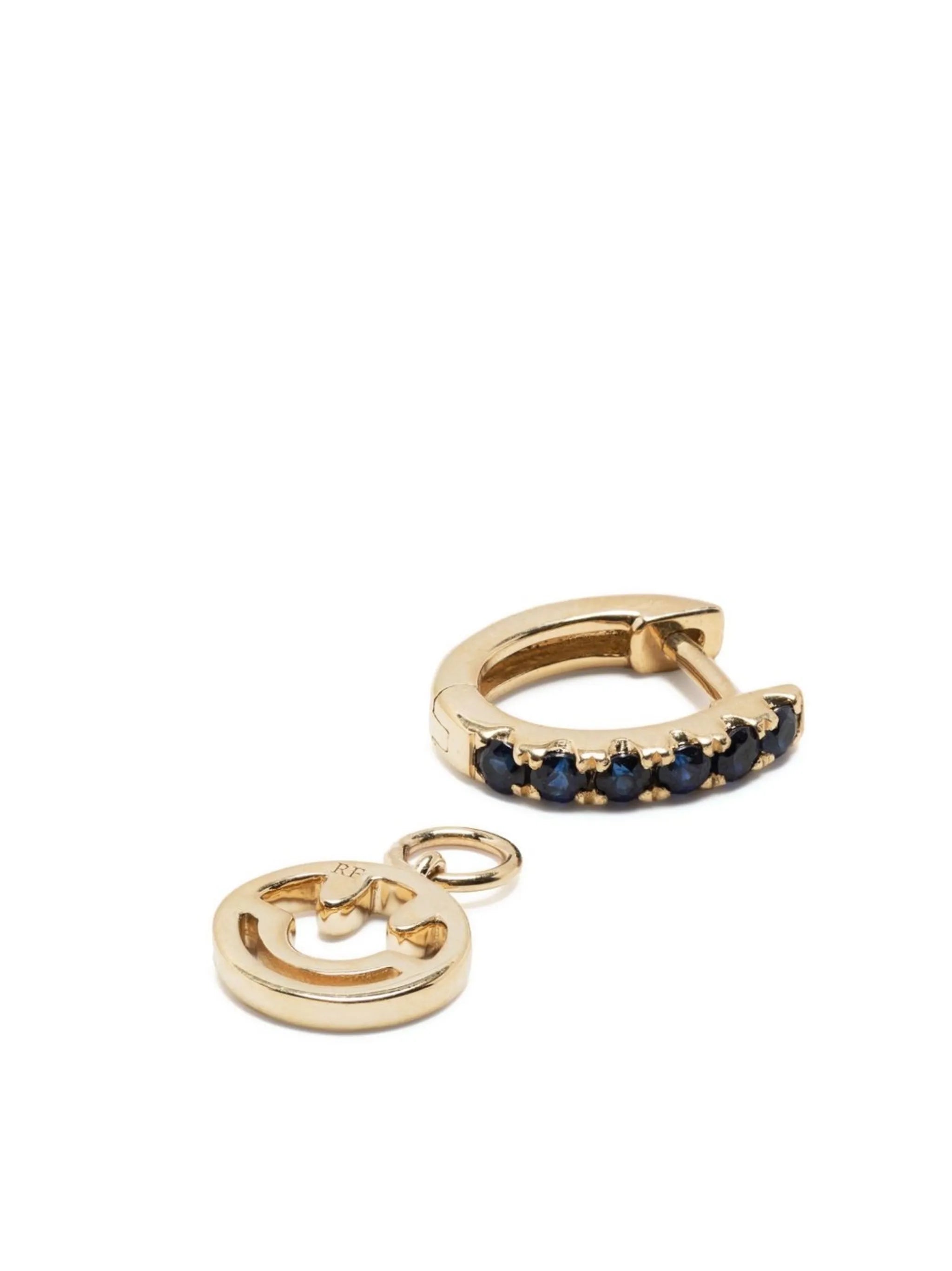 14kt yellow gold Smiley sapphire hoop earring