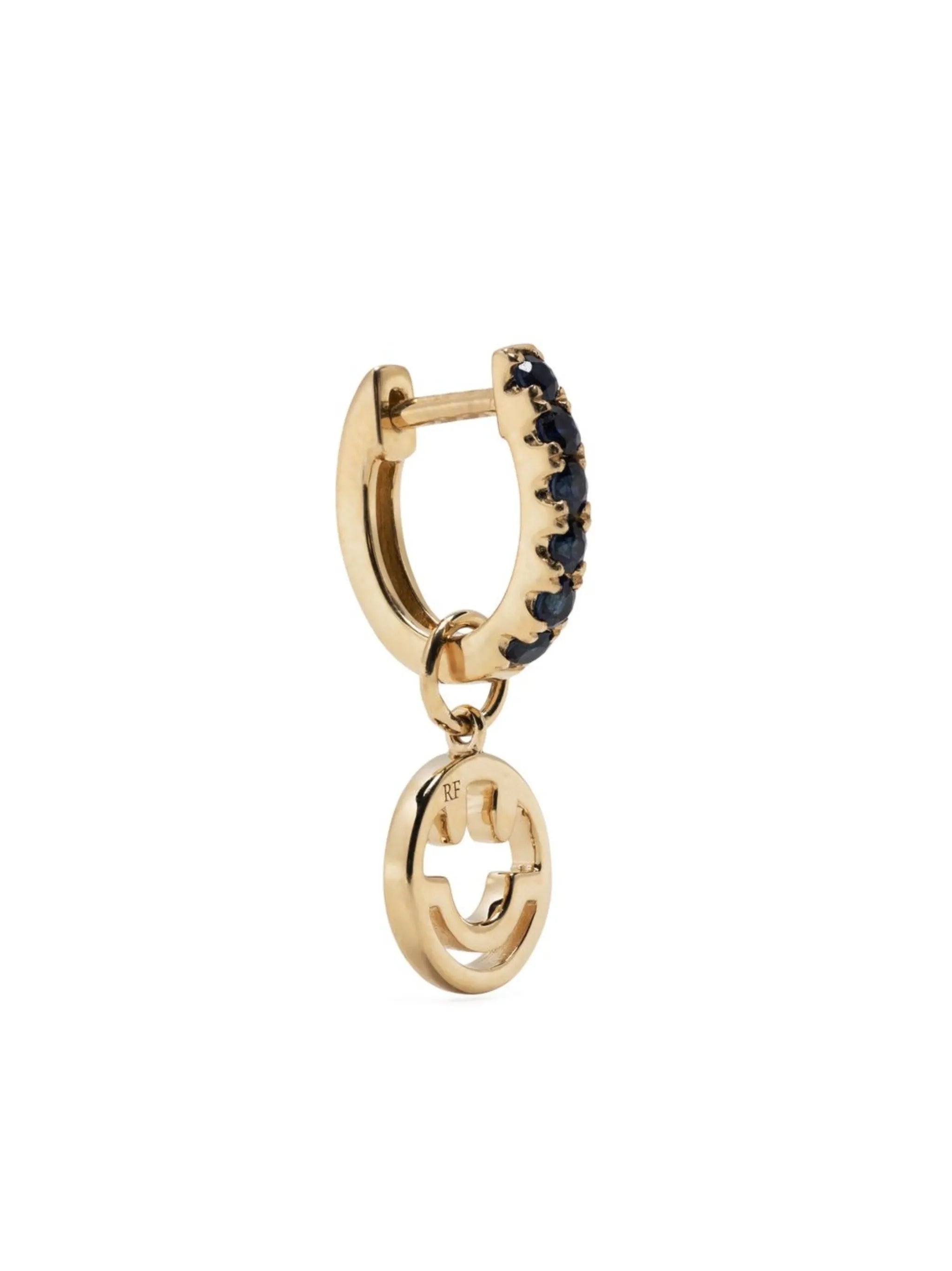 14kt yellow gold Smiley sapphire hoop earring