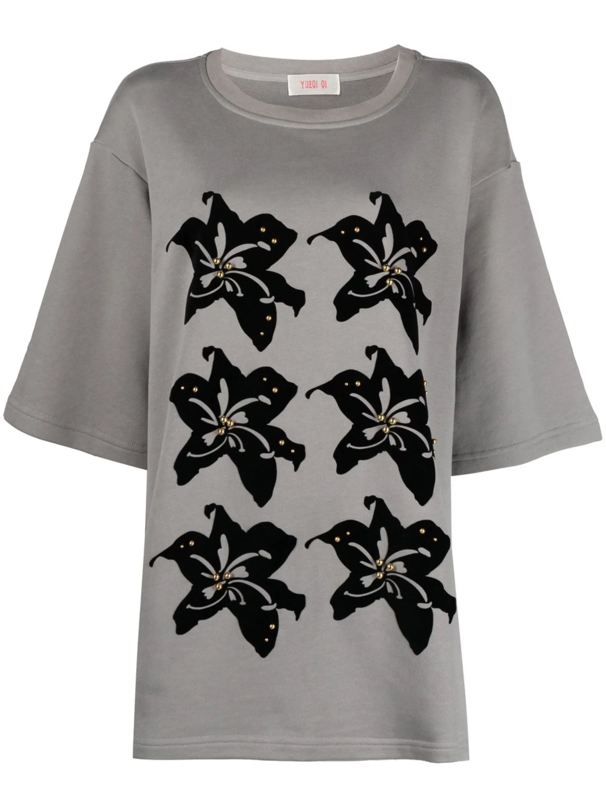 flocked-effect floral-print T-shirt