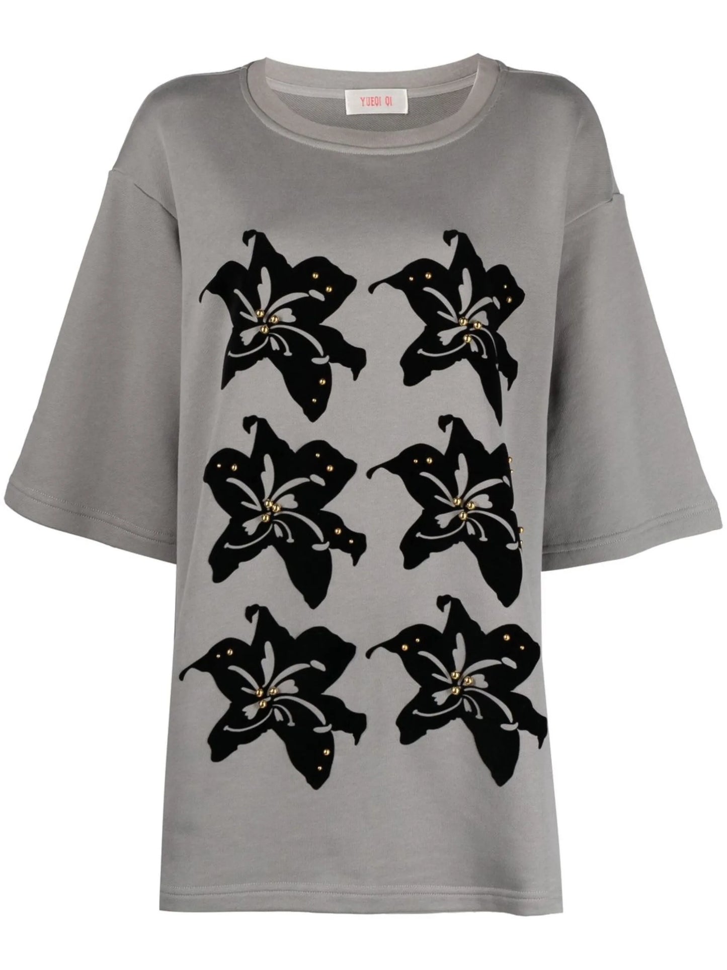 flocked-effect floral-print T-shirt
