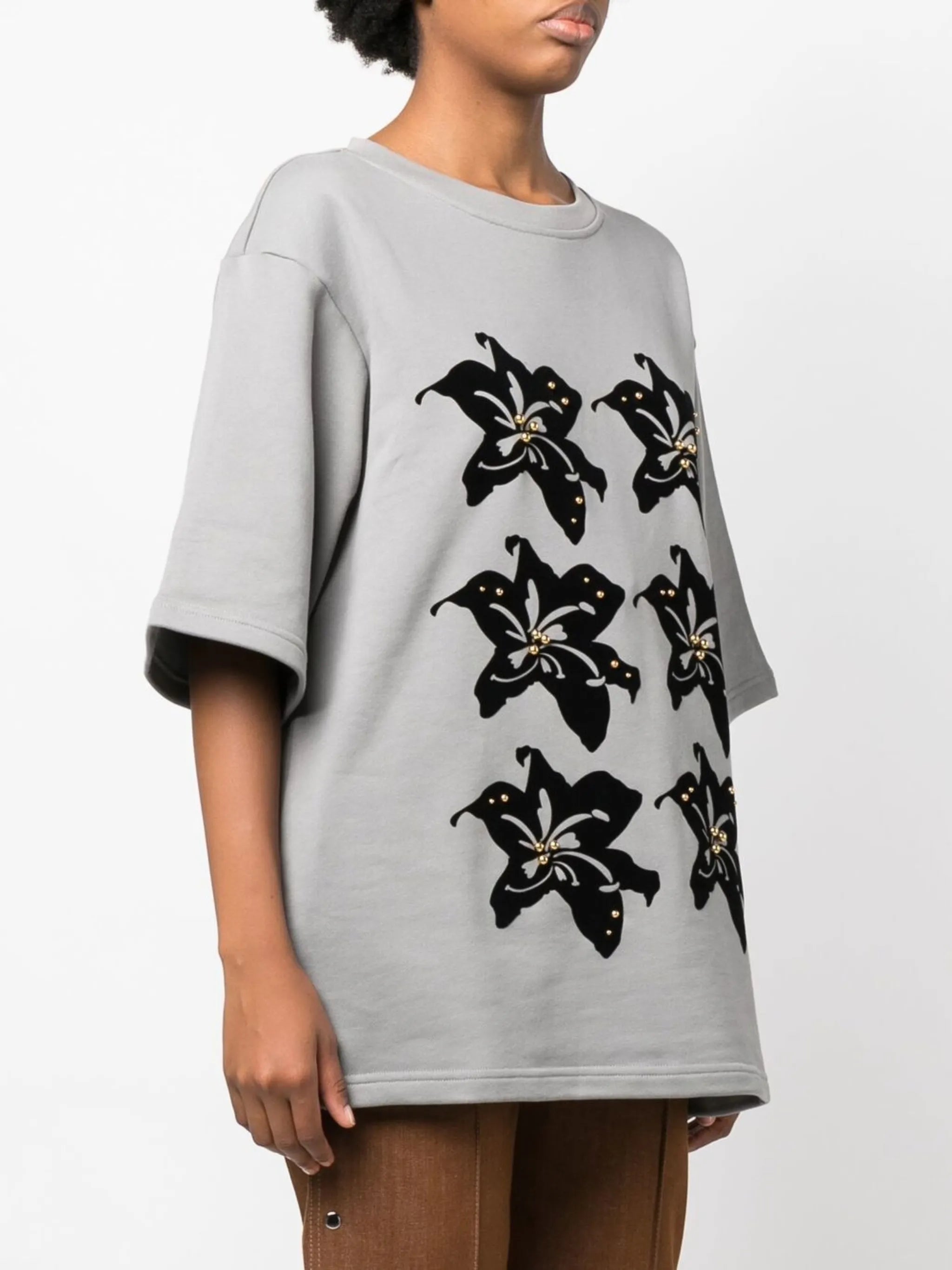 flocked-effect floral-print T-shirt