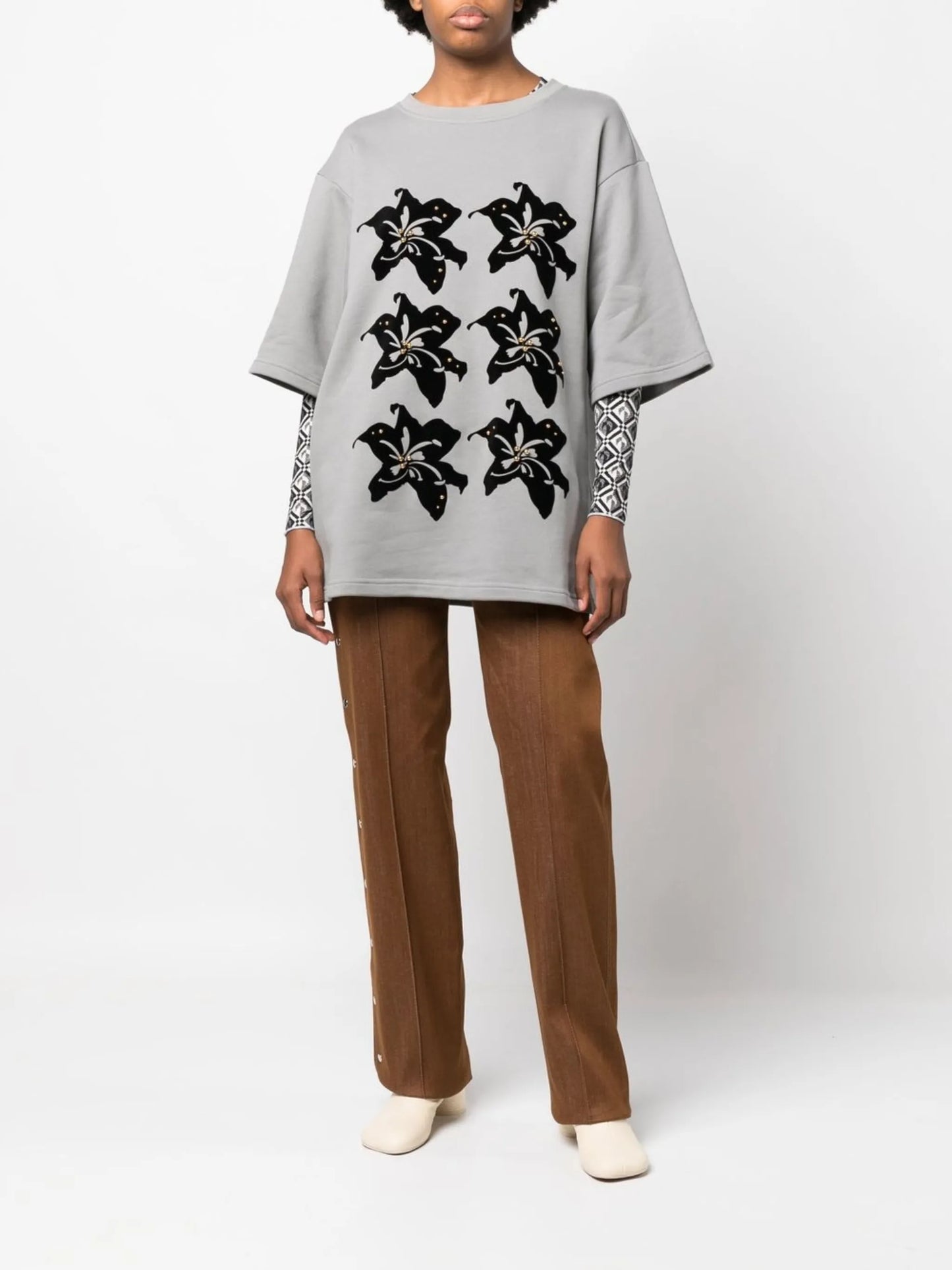 flocked-effect floral-print T-shirt