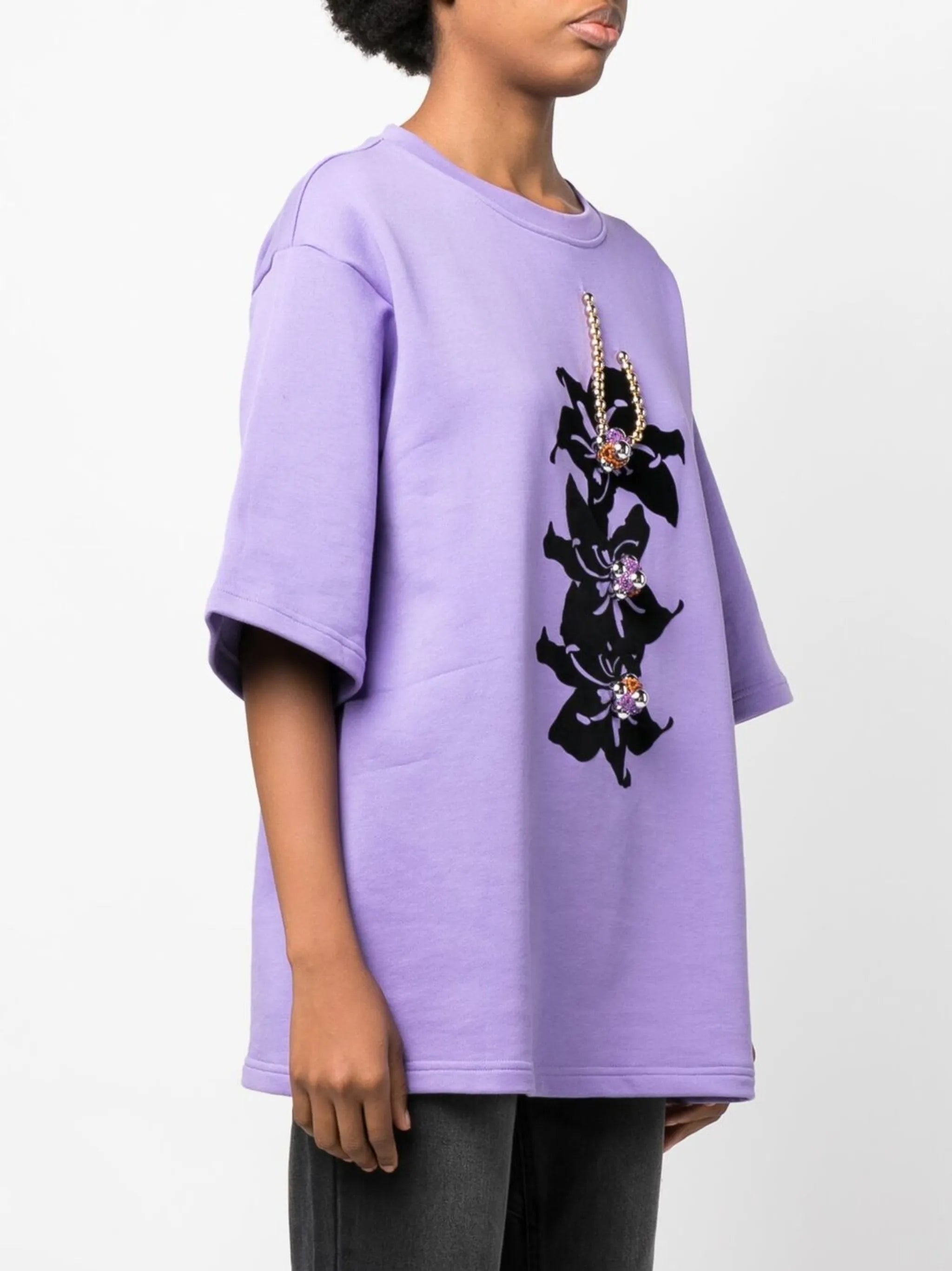 beaded graphic-print T-shirt