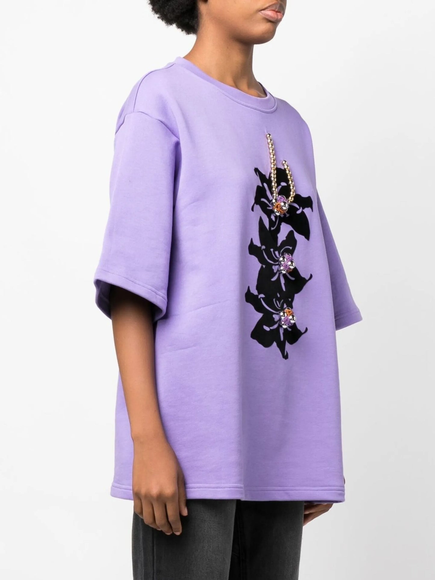 beaded graphic-print T-shirt
