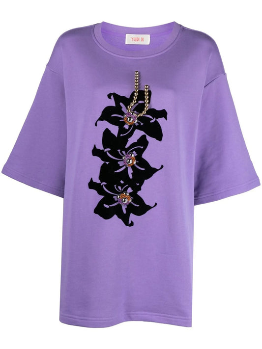beaded graphic-print T-shirt