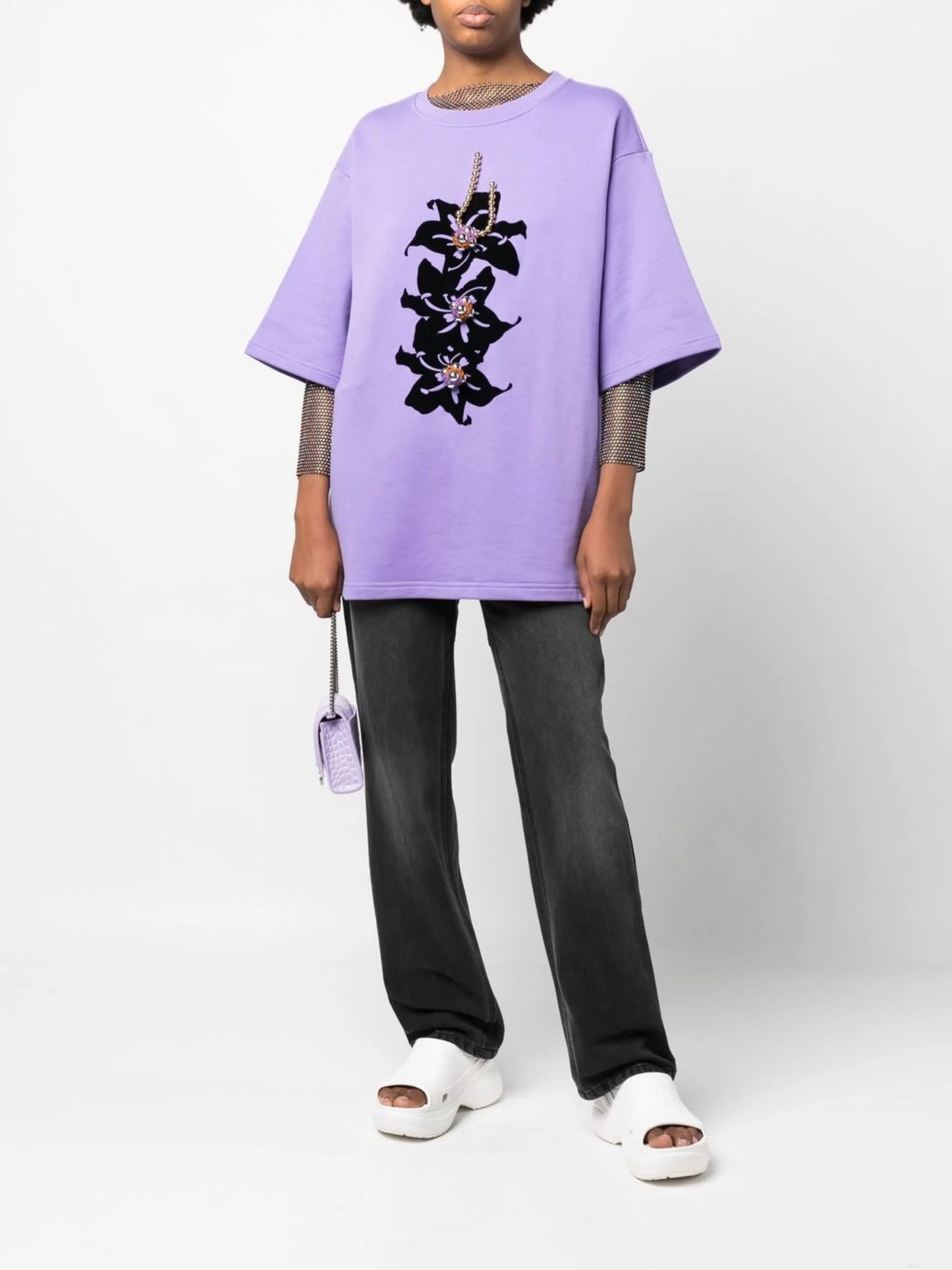 beaded graphic-print T-shirt