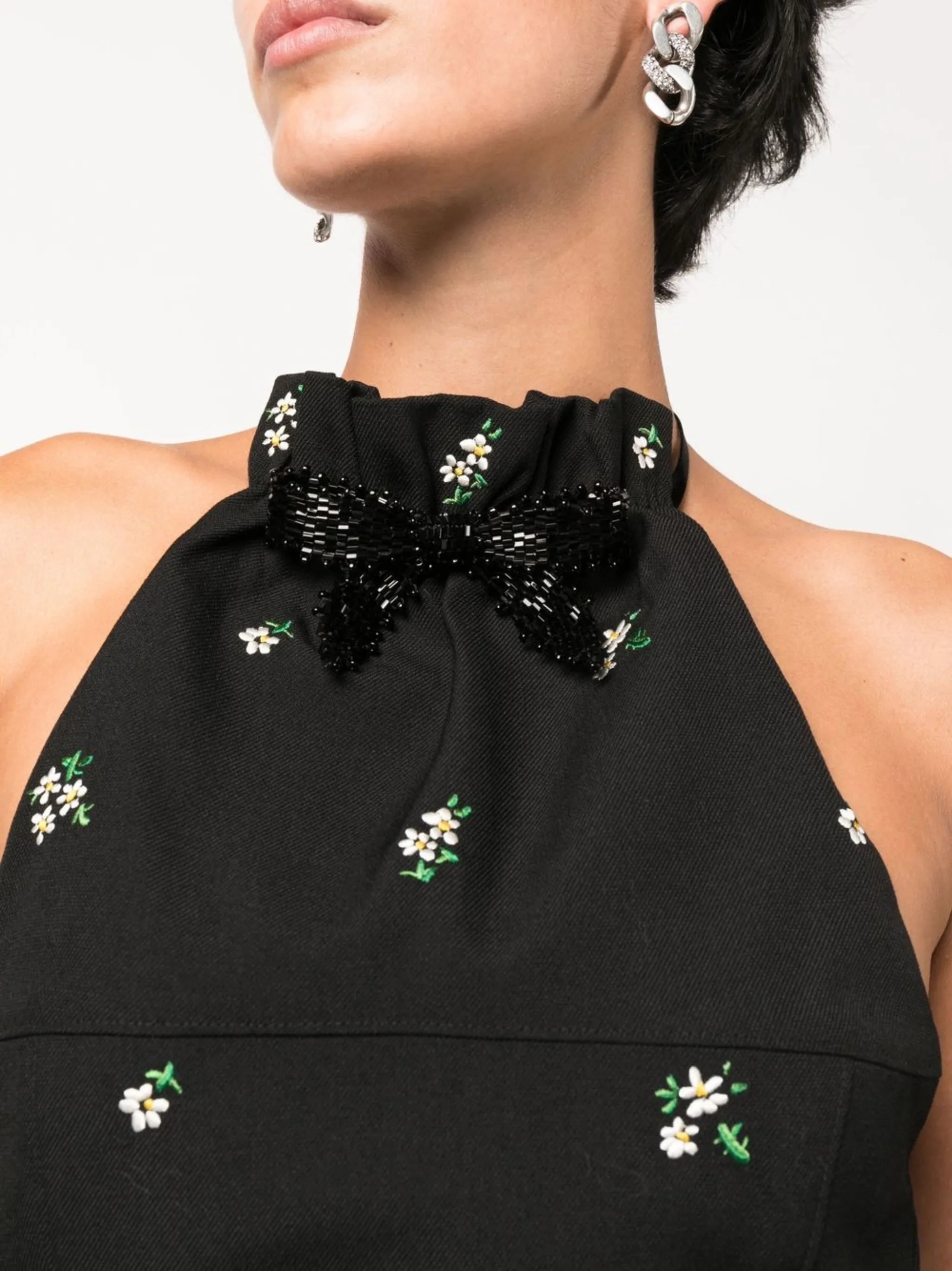 floral-embroidered halterneck mini dress