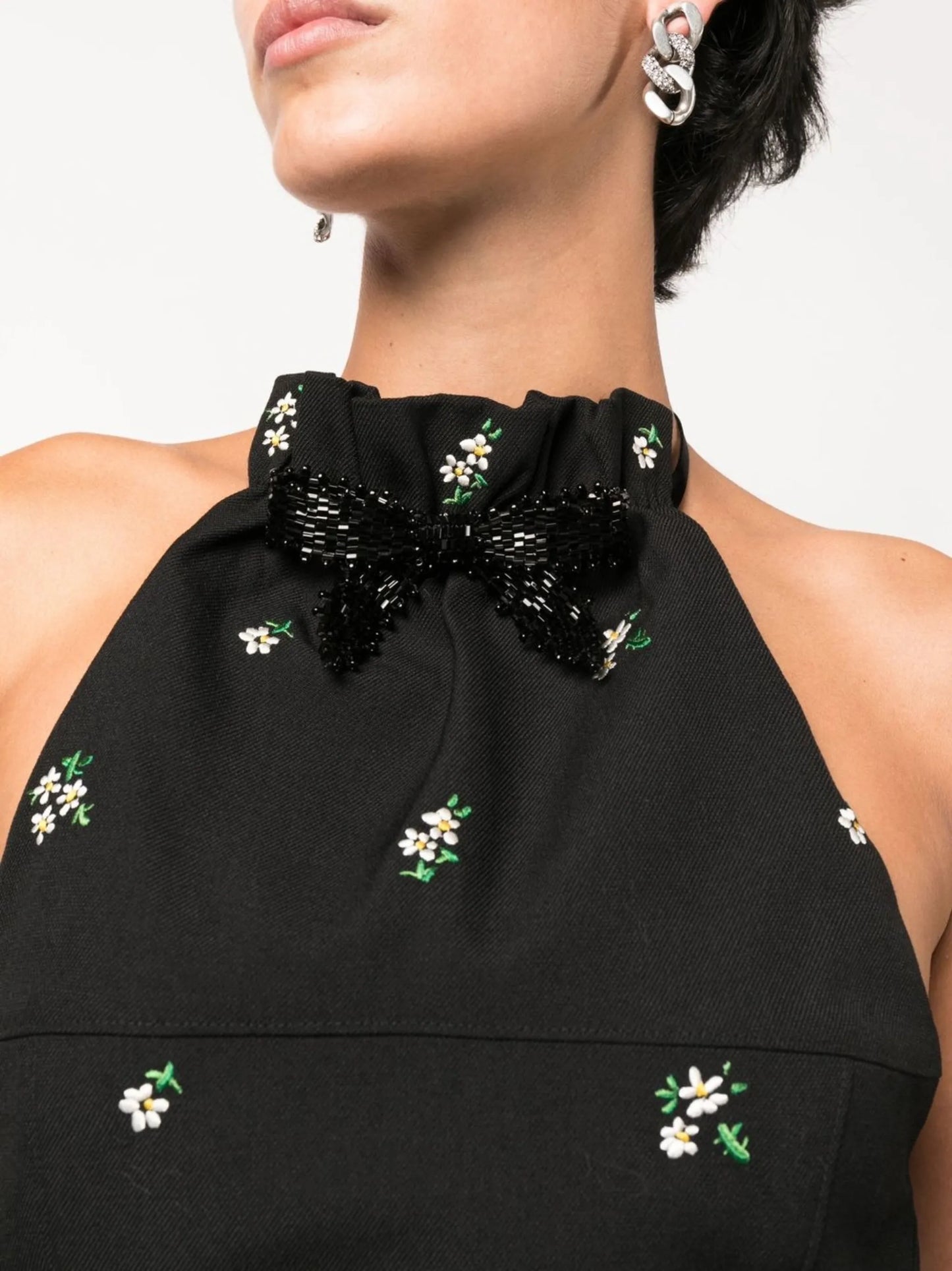 floral-embroidered halterneck mini dress