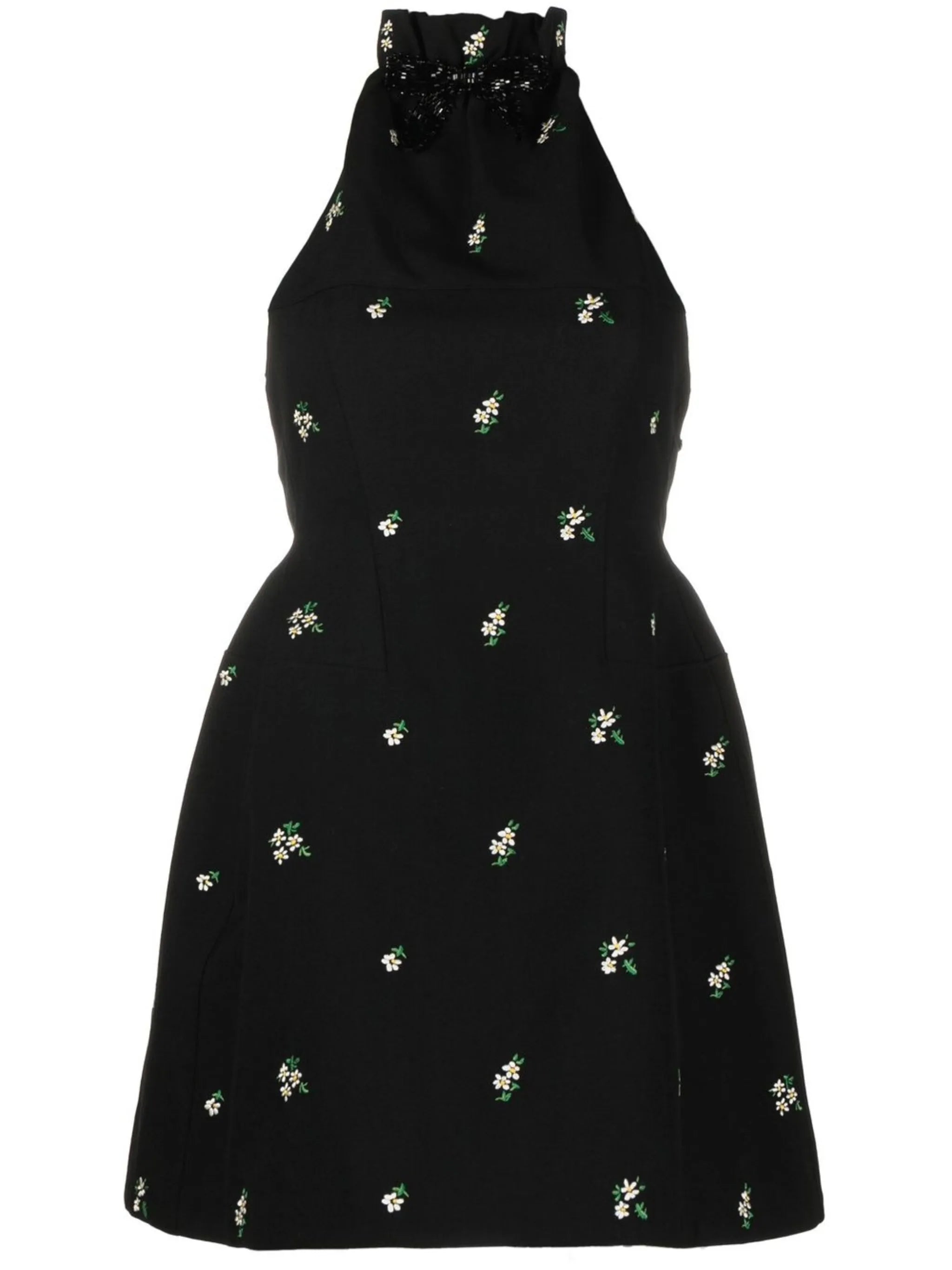 floral-embroidered halterneck mini dress