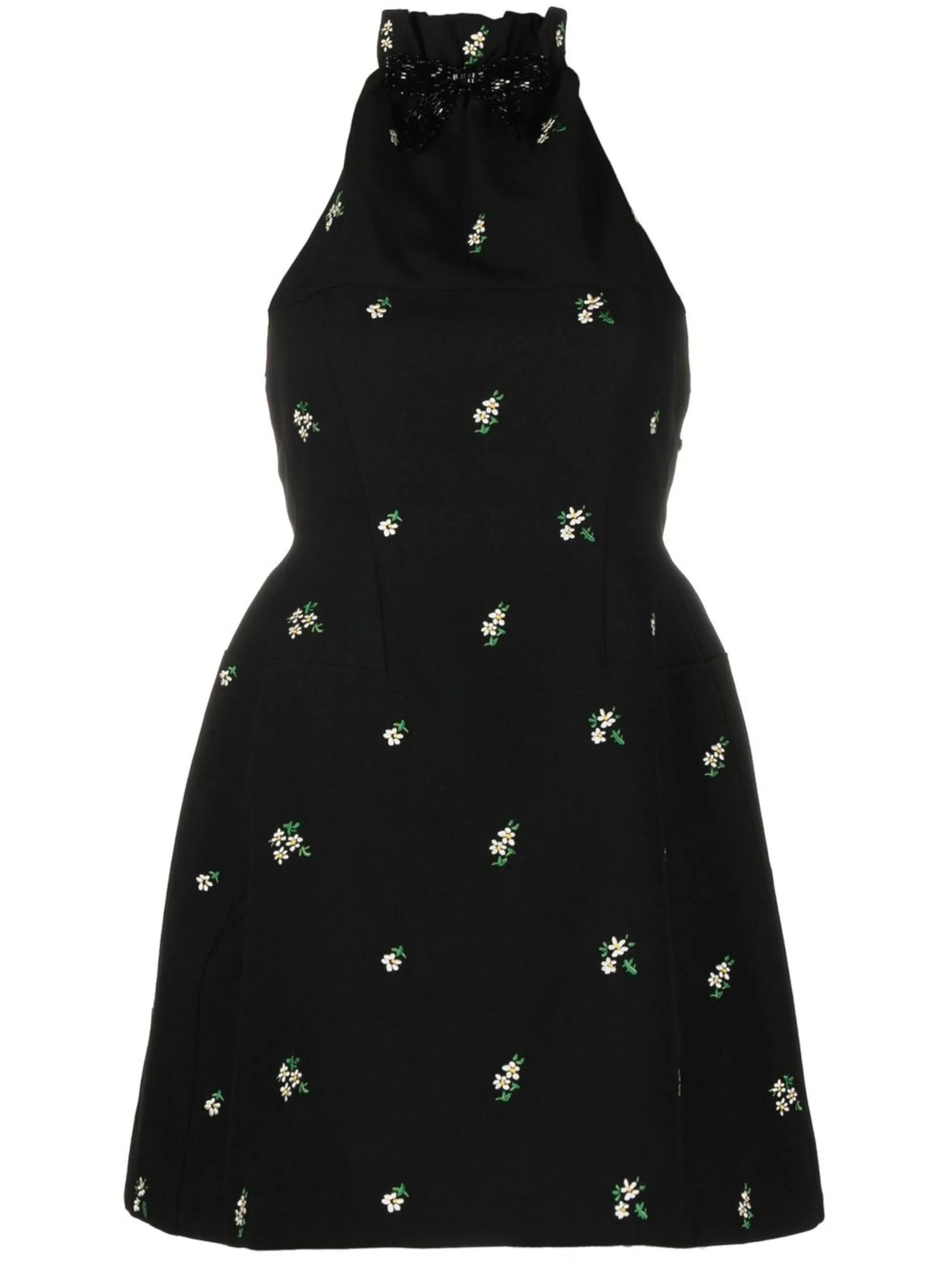 floral-embroidered halterneck mini dress