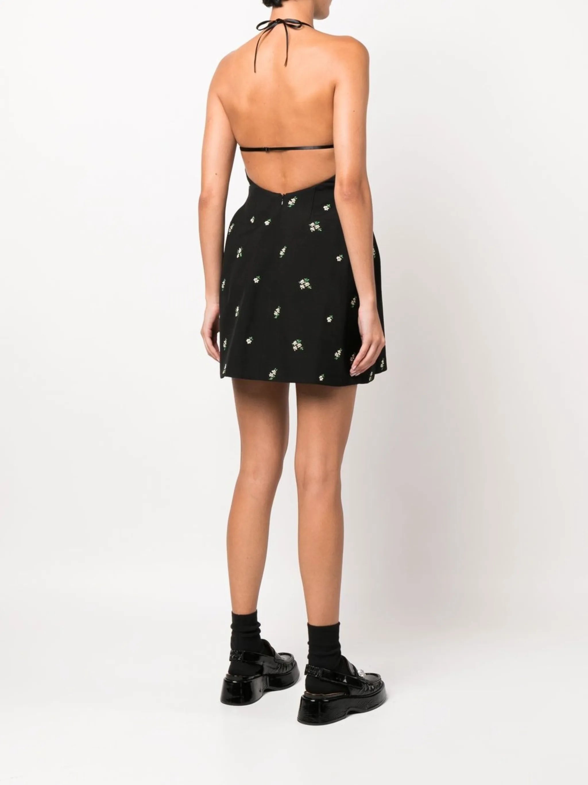 floral-embroidered halterneck mini dress
