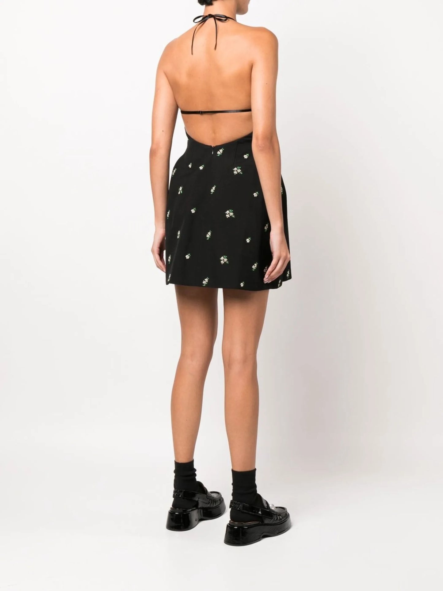 floral-embroidered halterneck mini dress