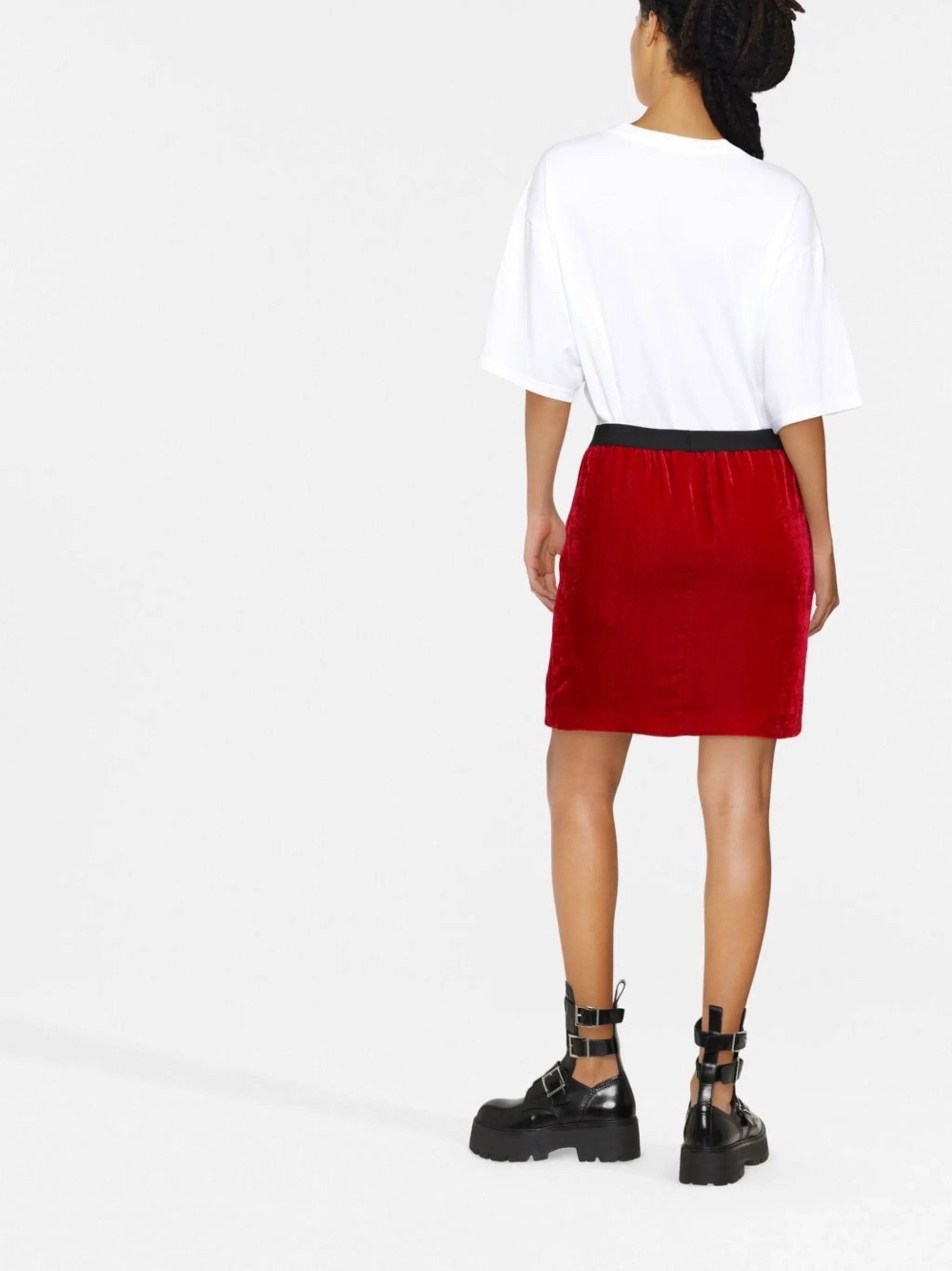 logo-waistband velvet miniskirt