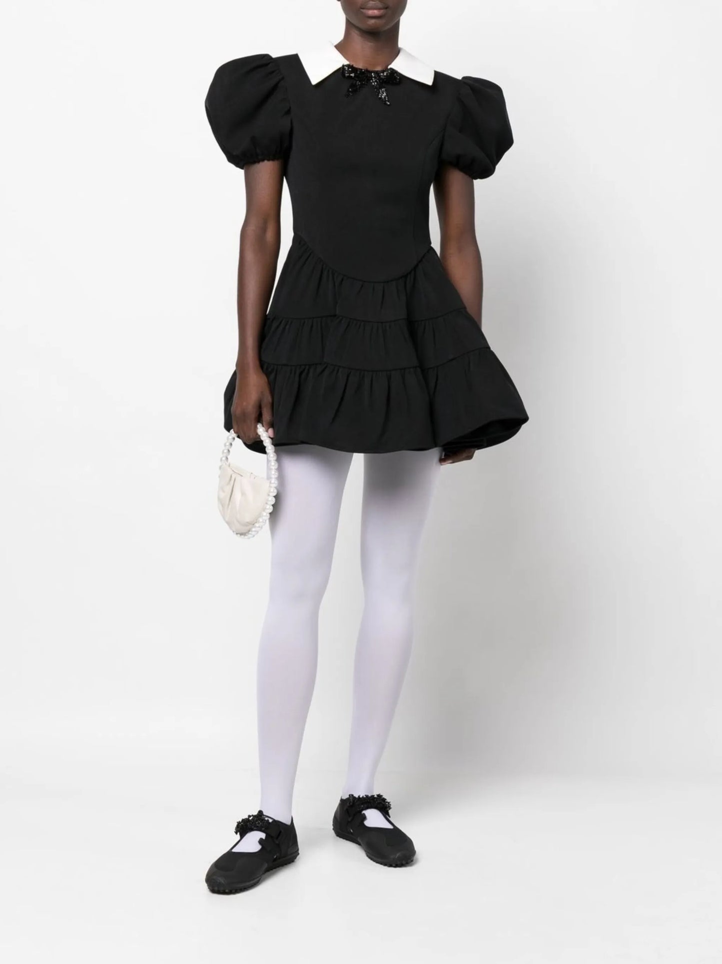 puff-sleeve tiered minidress