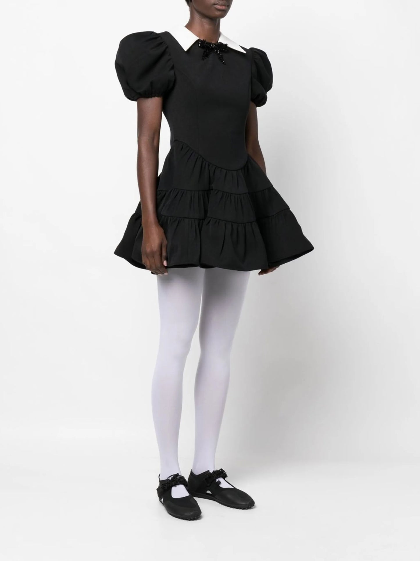puff-sleeve tiered minidress