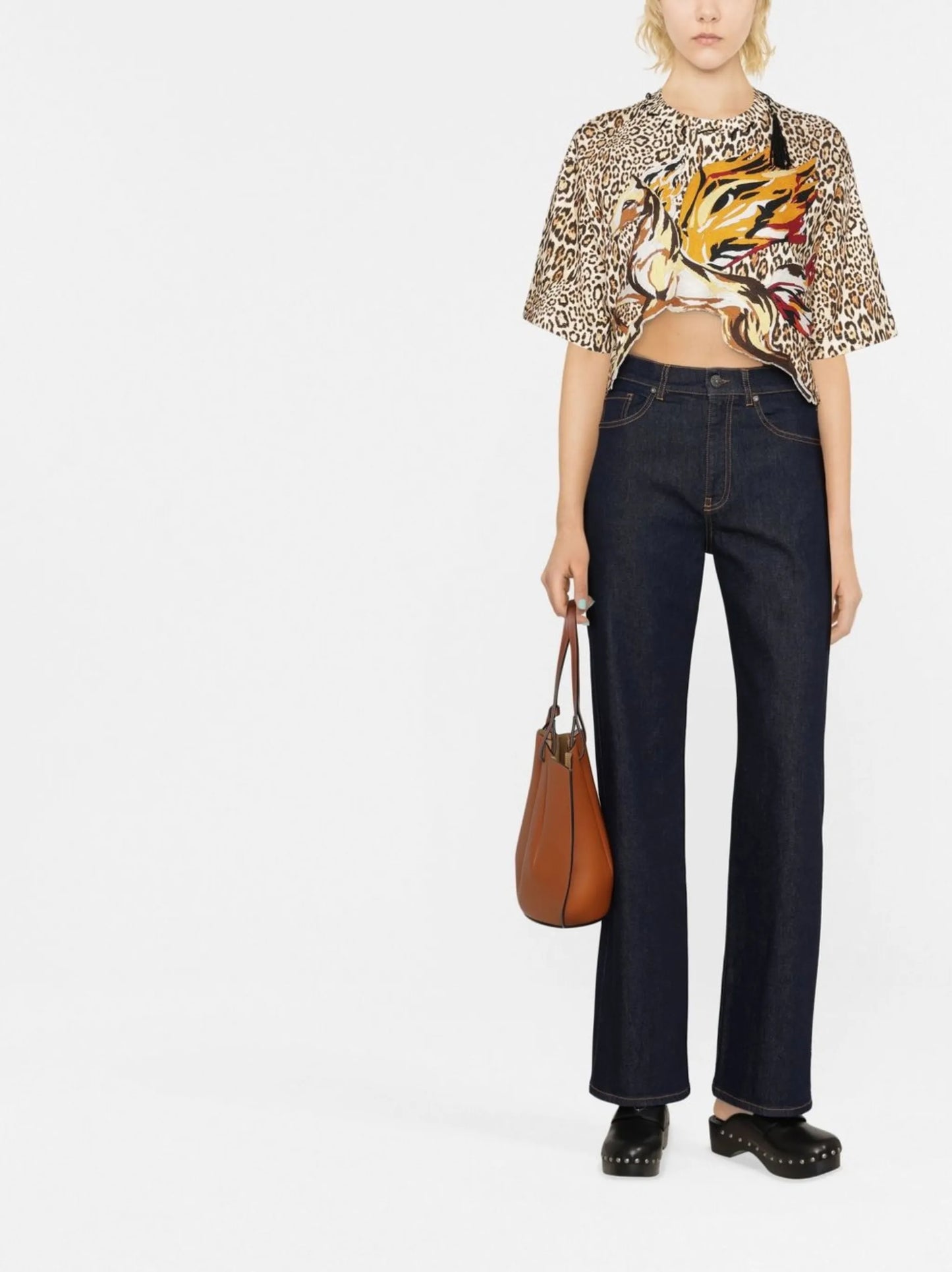 Pegaso-patch leopard-print T-shirt