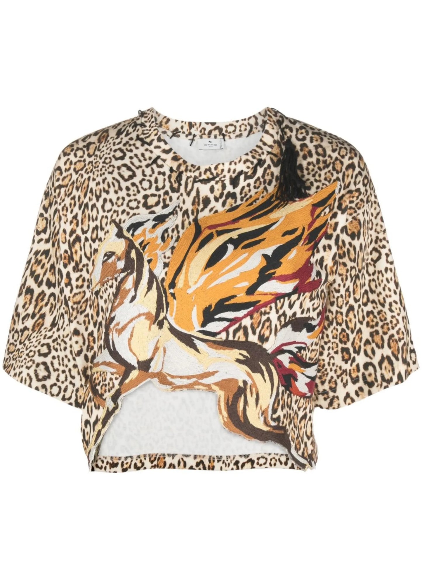 Pegaso-patch leopard-print T-shirt