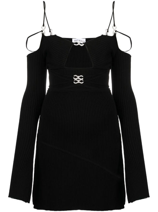 crystal-embellished bow mini dress