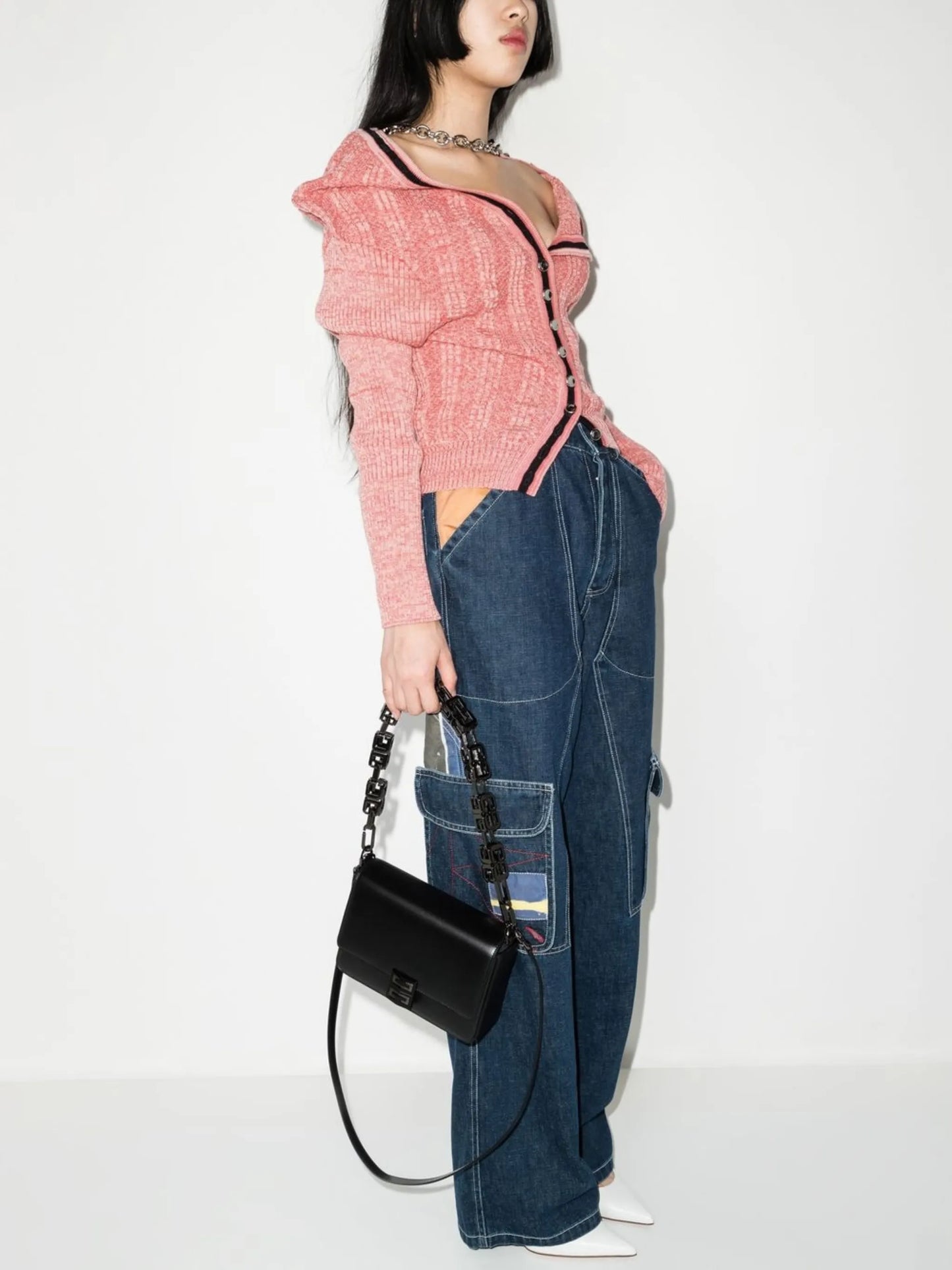ruffle-detail ribbed-knit cardigan