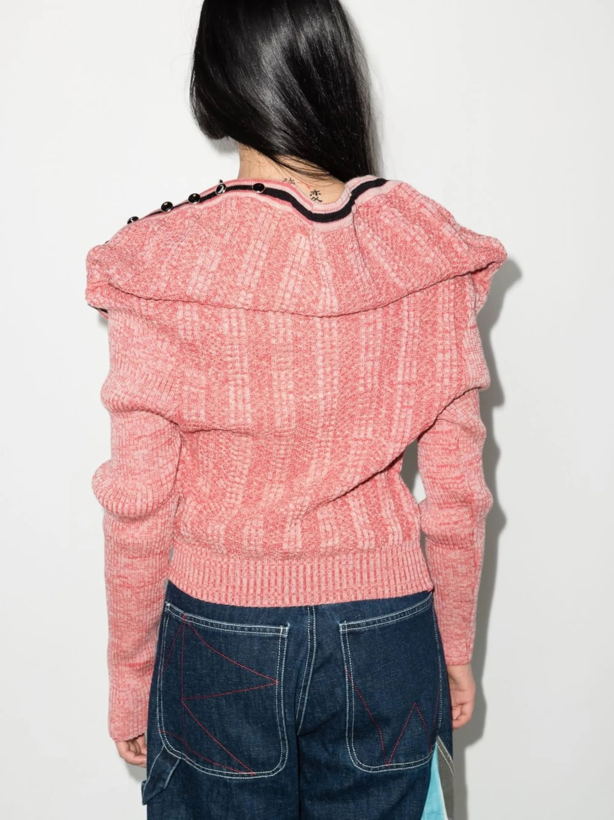 ruffle-detail ribbed-knit cardigan