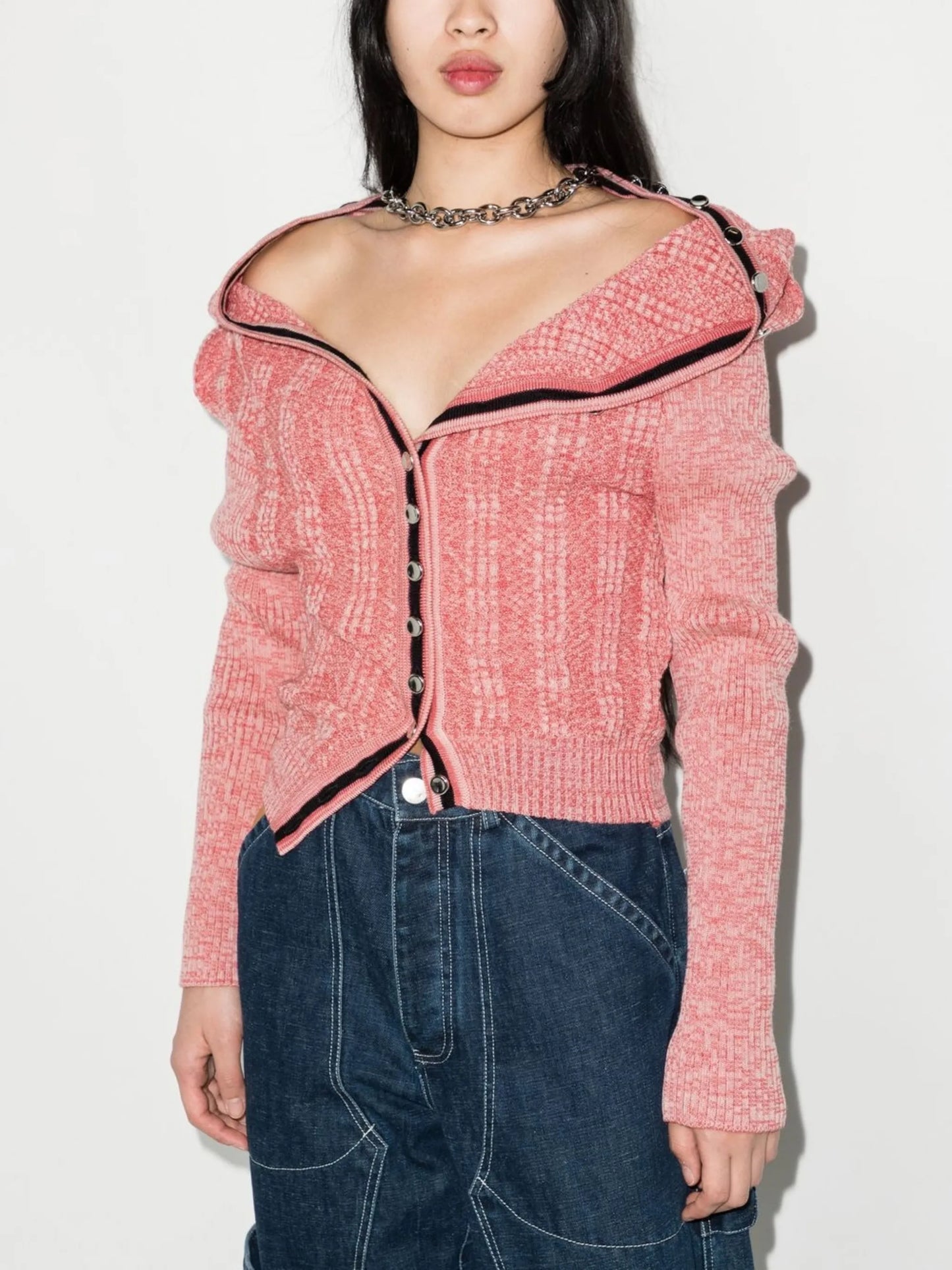 ruffle-detail ribbed-knit cardigan