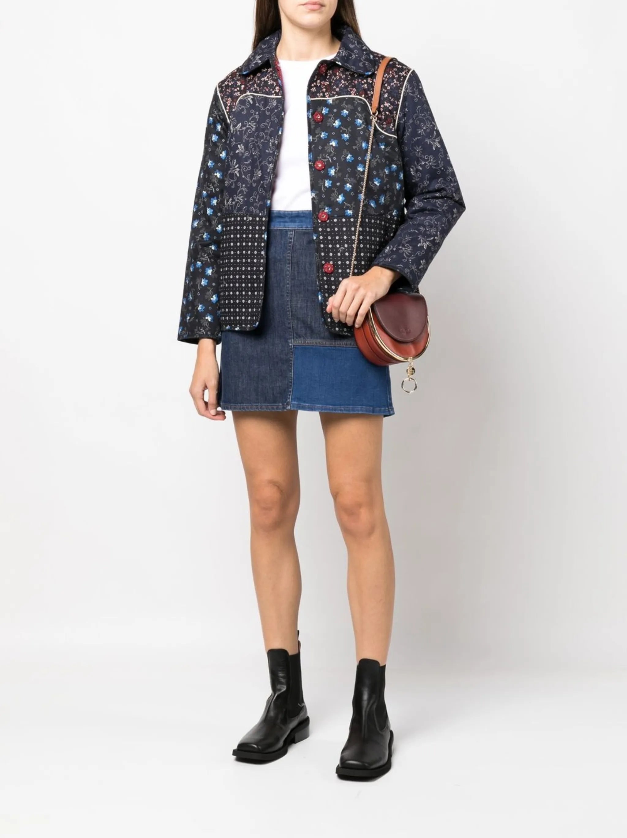 patchwork-detail denim skirt