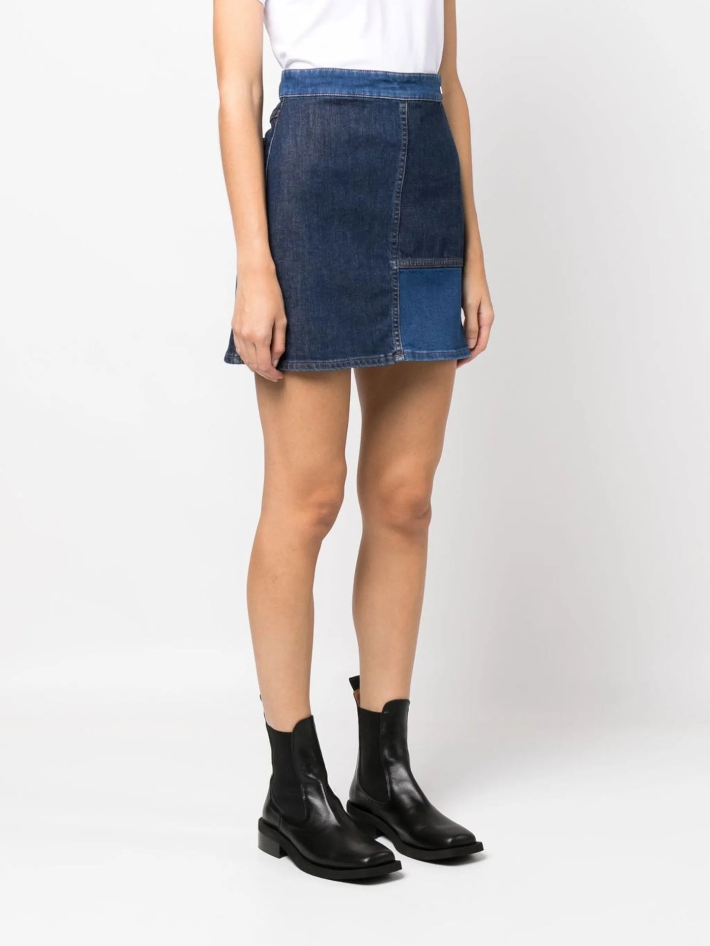 patchwork-detail denim skirt