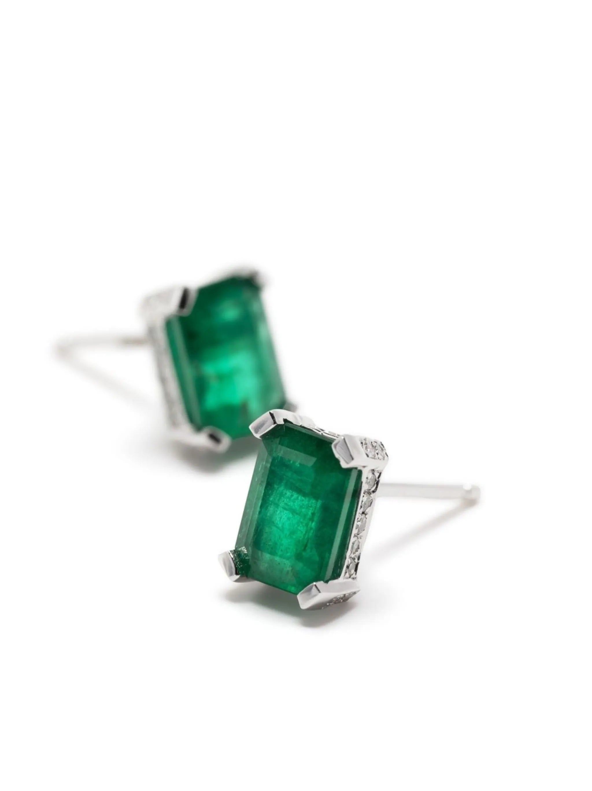 18kt White Gold emerald diamond halo stud earrings