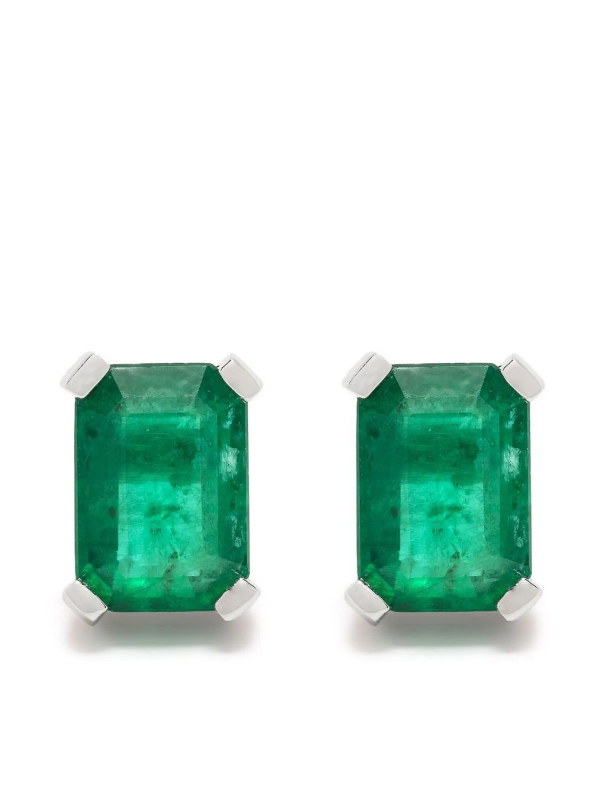 18kt White Gold emerald diamond halo stud earrings