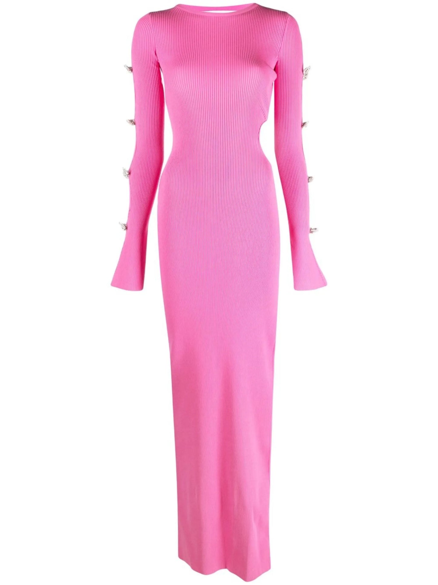 crystal-bows rib knit maxi dress
