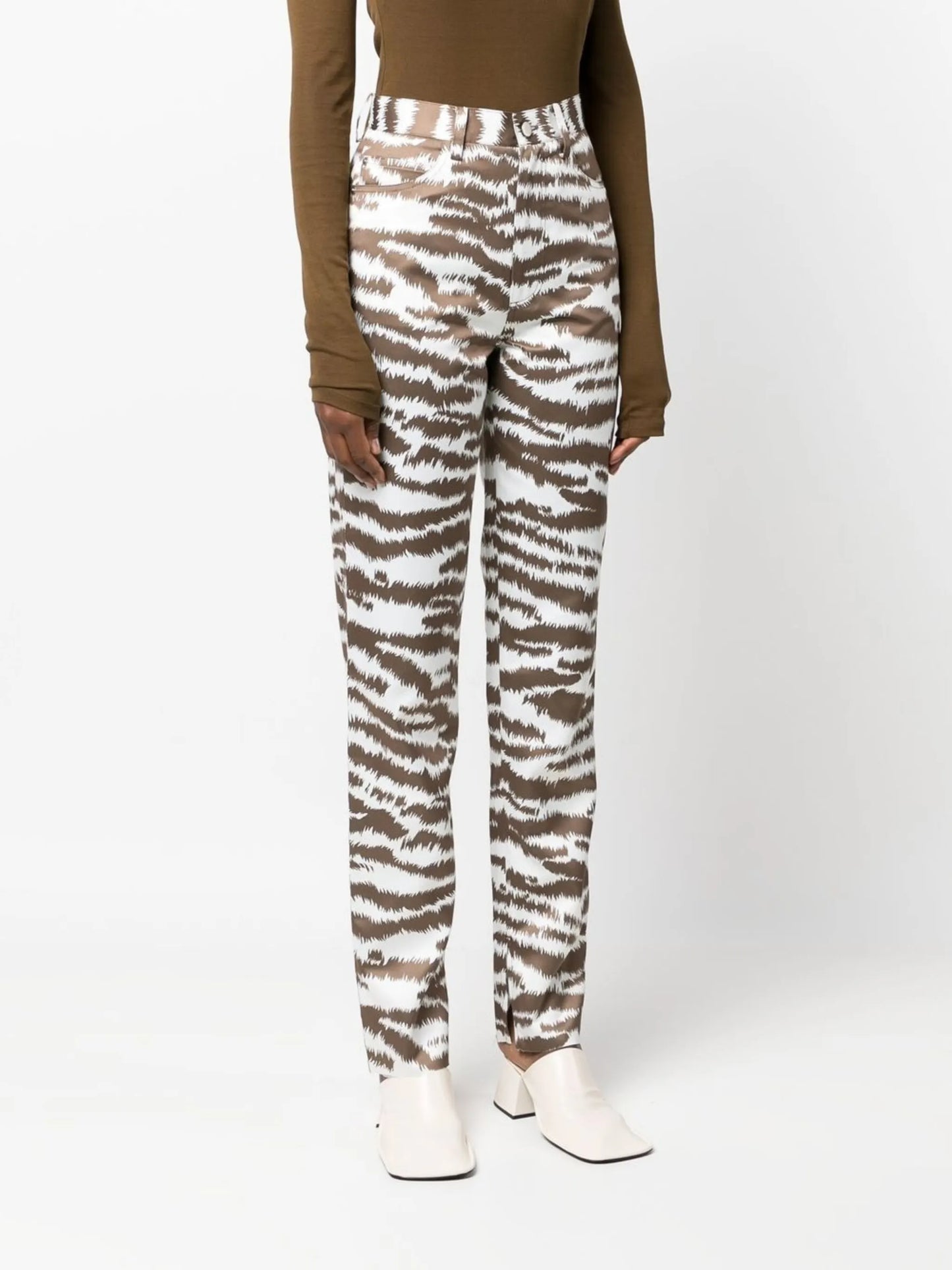 tiger-print straight-leg trousers
