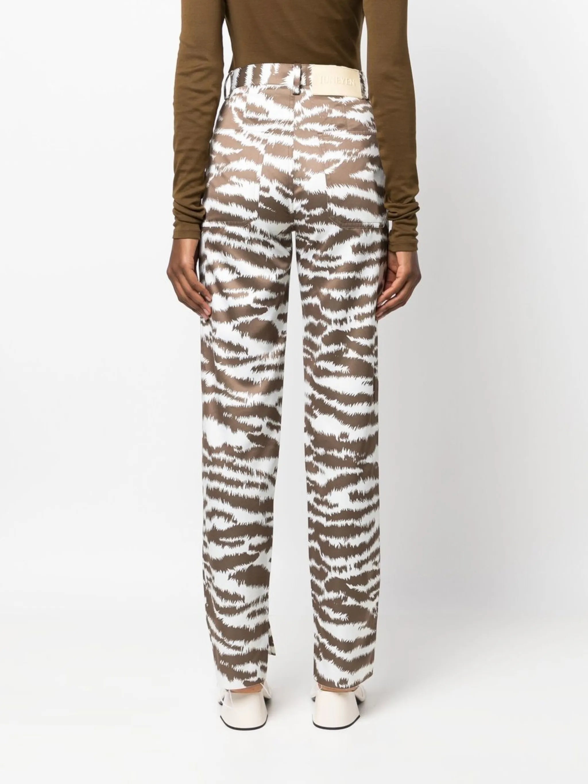 tiger-print straight-leg trousers