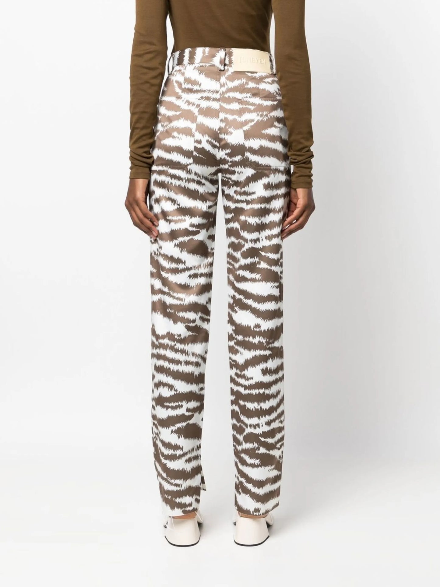 tiger-print straight-leg trousers