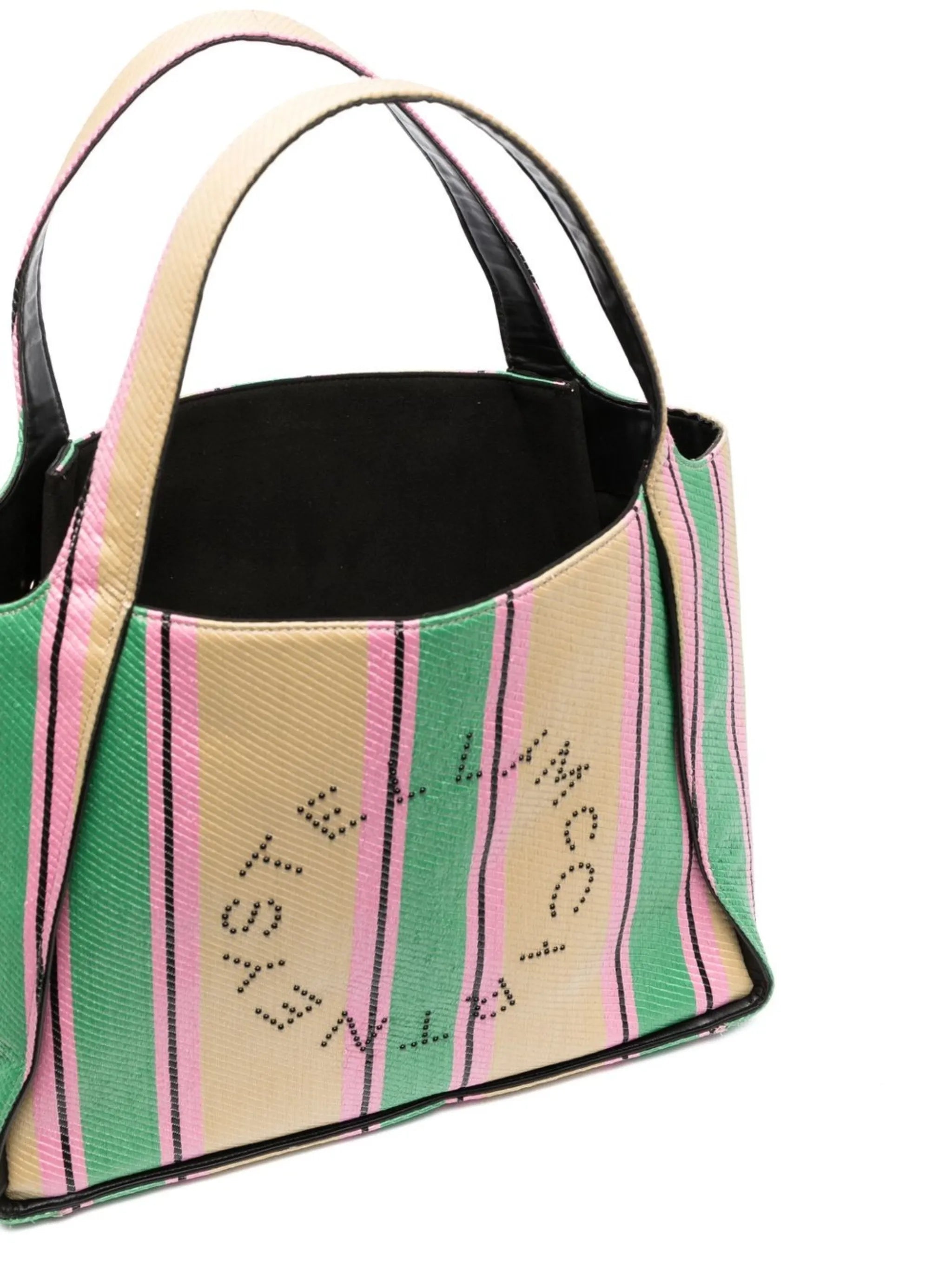 stripe-print raffia tote bag