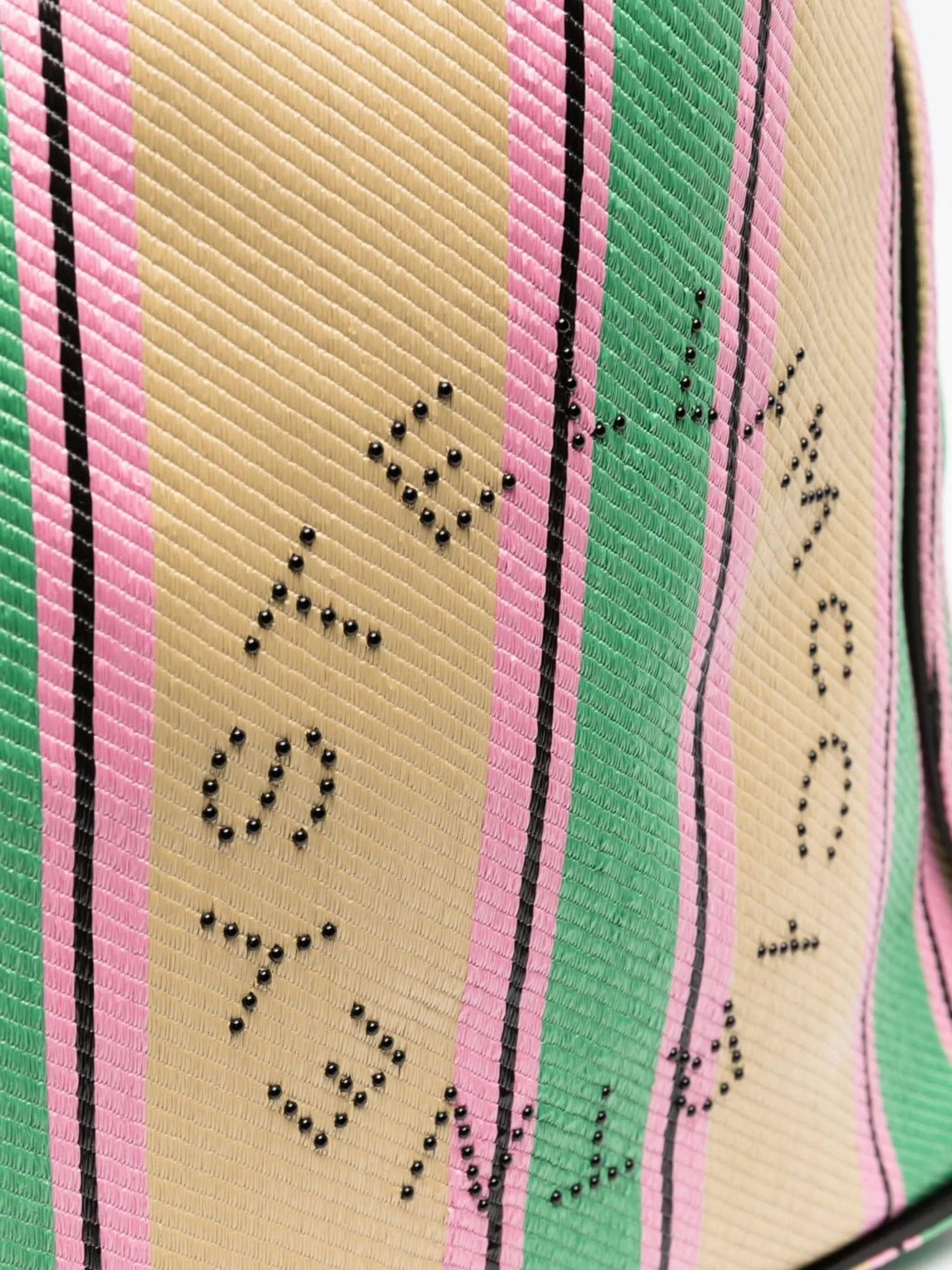 stripe-print raffia tote bag