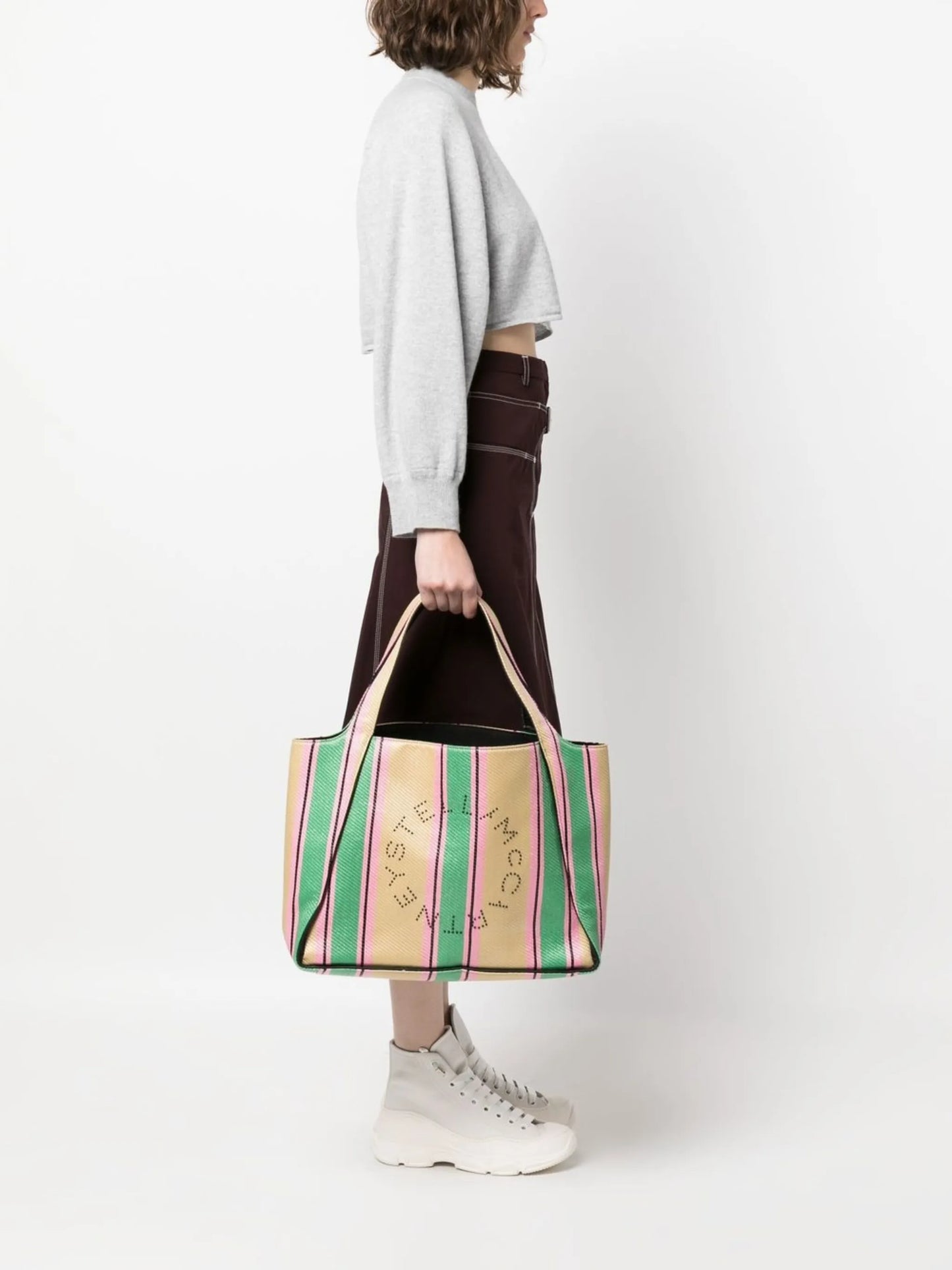 stripe-print raffia tote bag