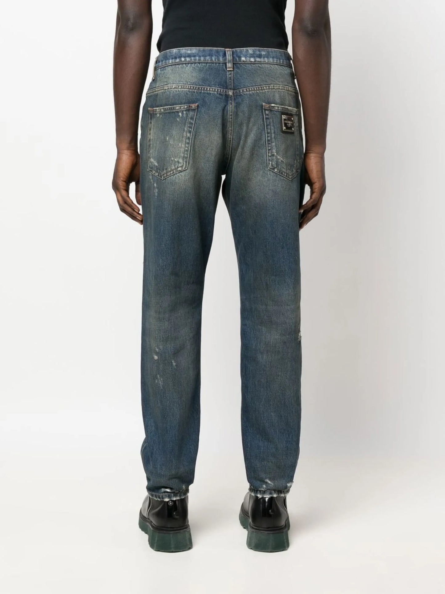 distressed straight-leg jeans