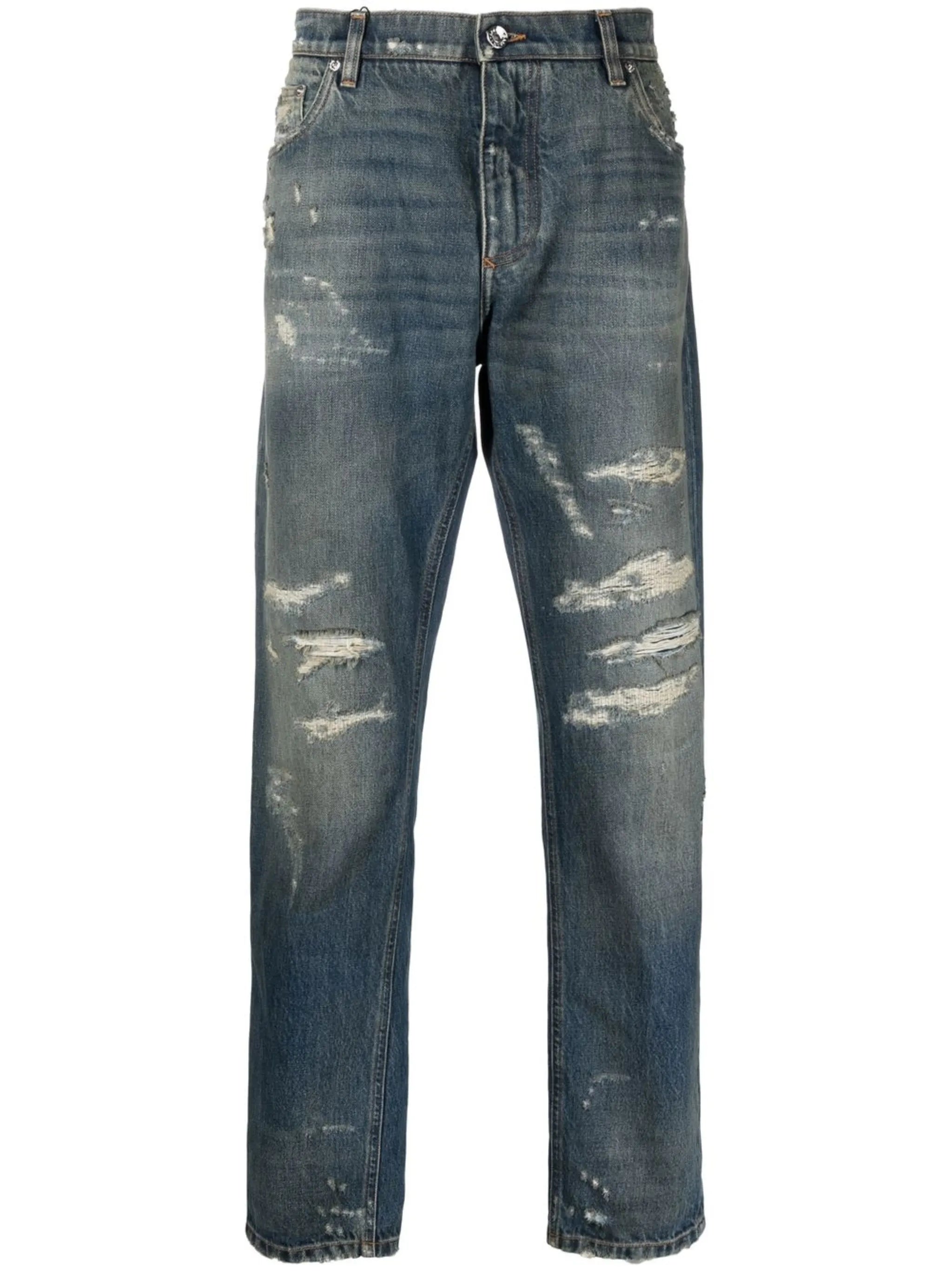 distressed straight-leg jeans