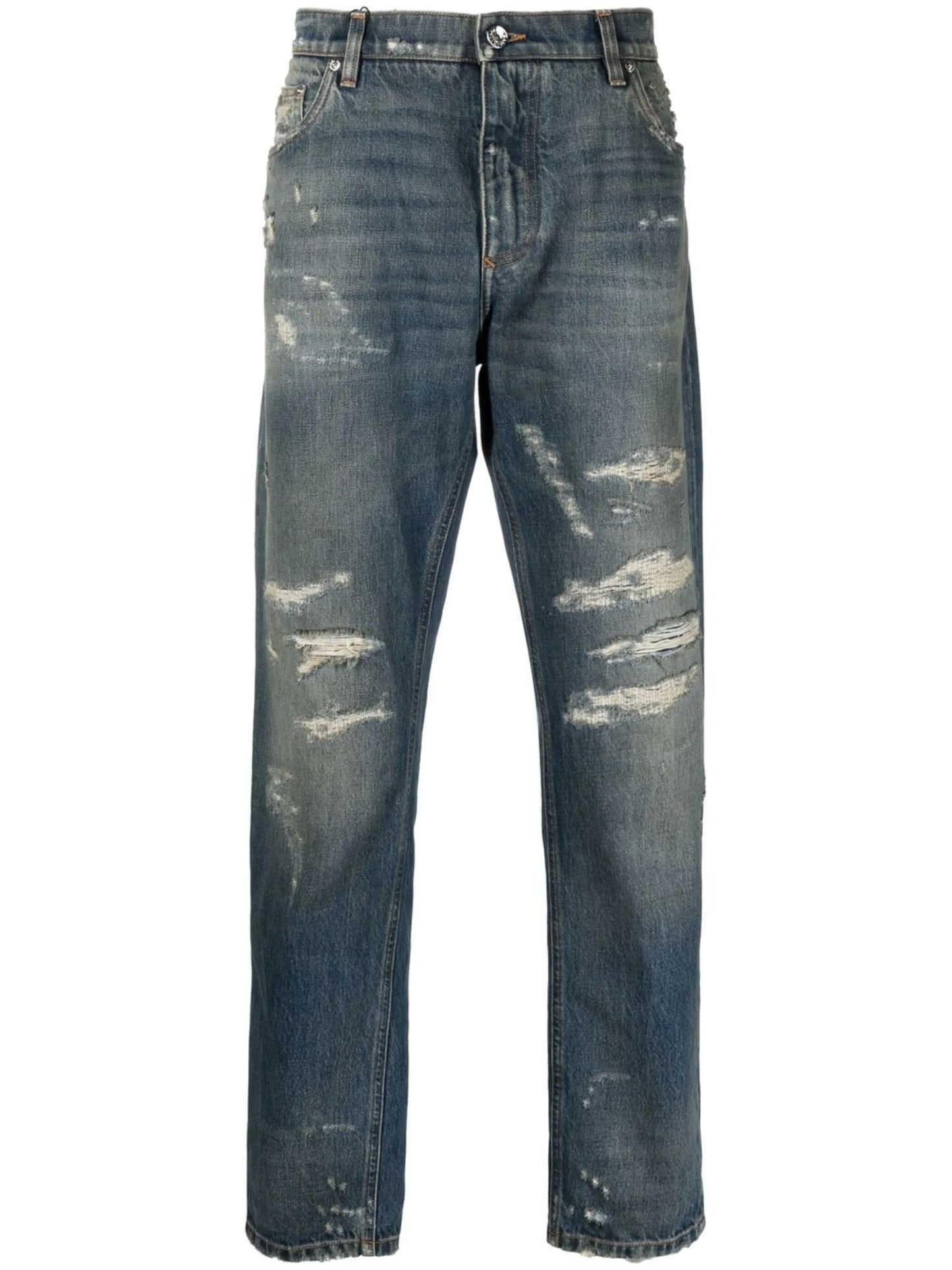 distressed straight-leg jeans